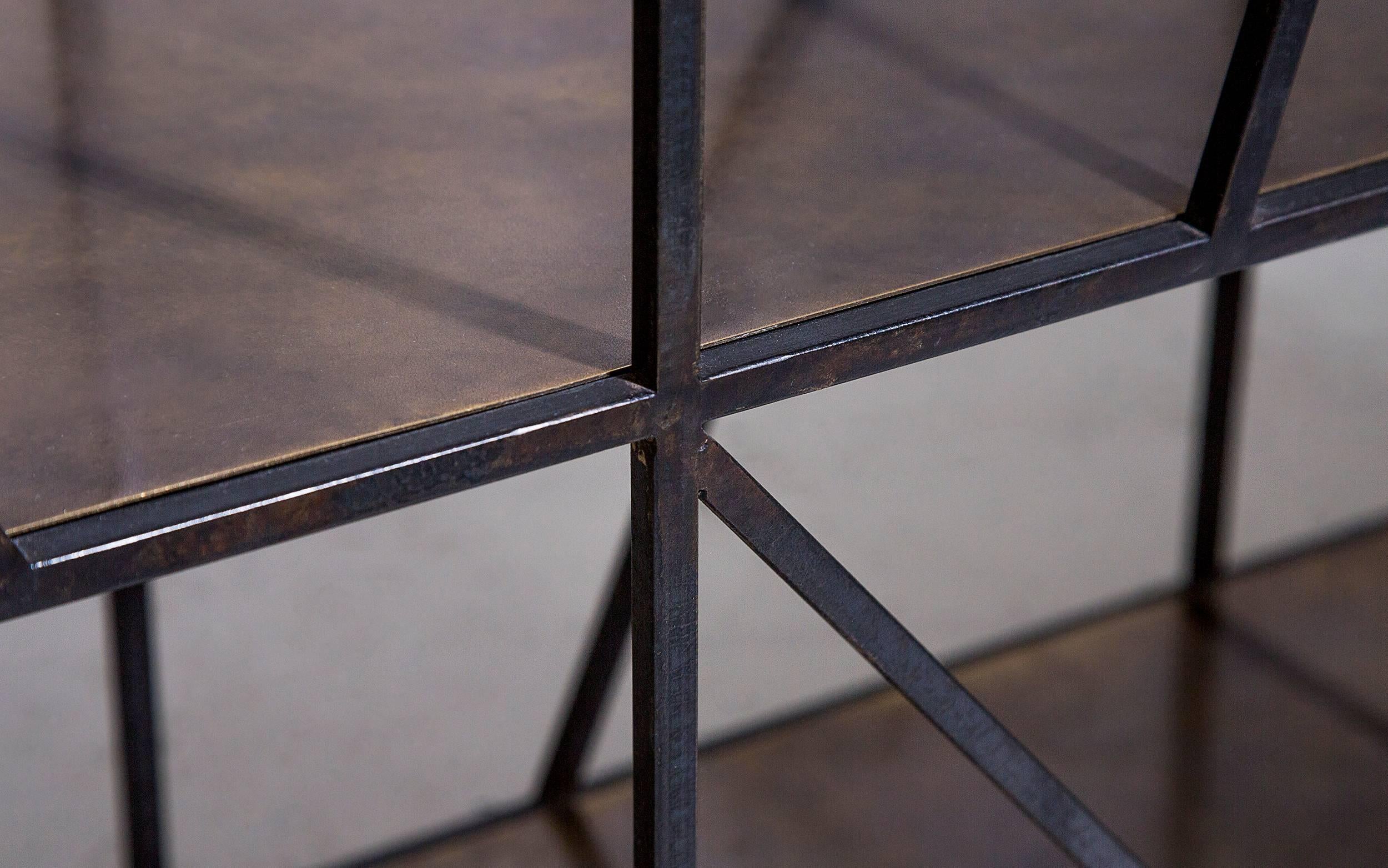 Staiths Console Table — Medium — Blackened Steel Frame — Patinated Brass Top For Sale 1