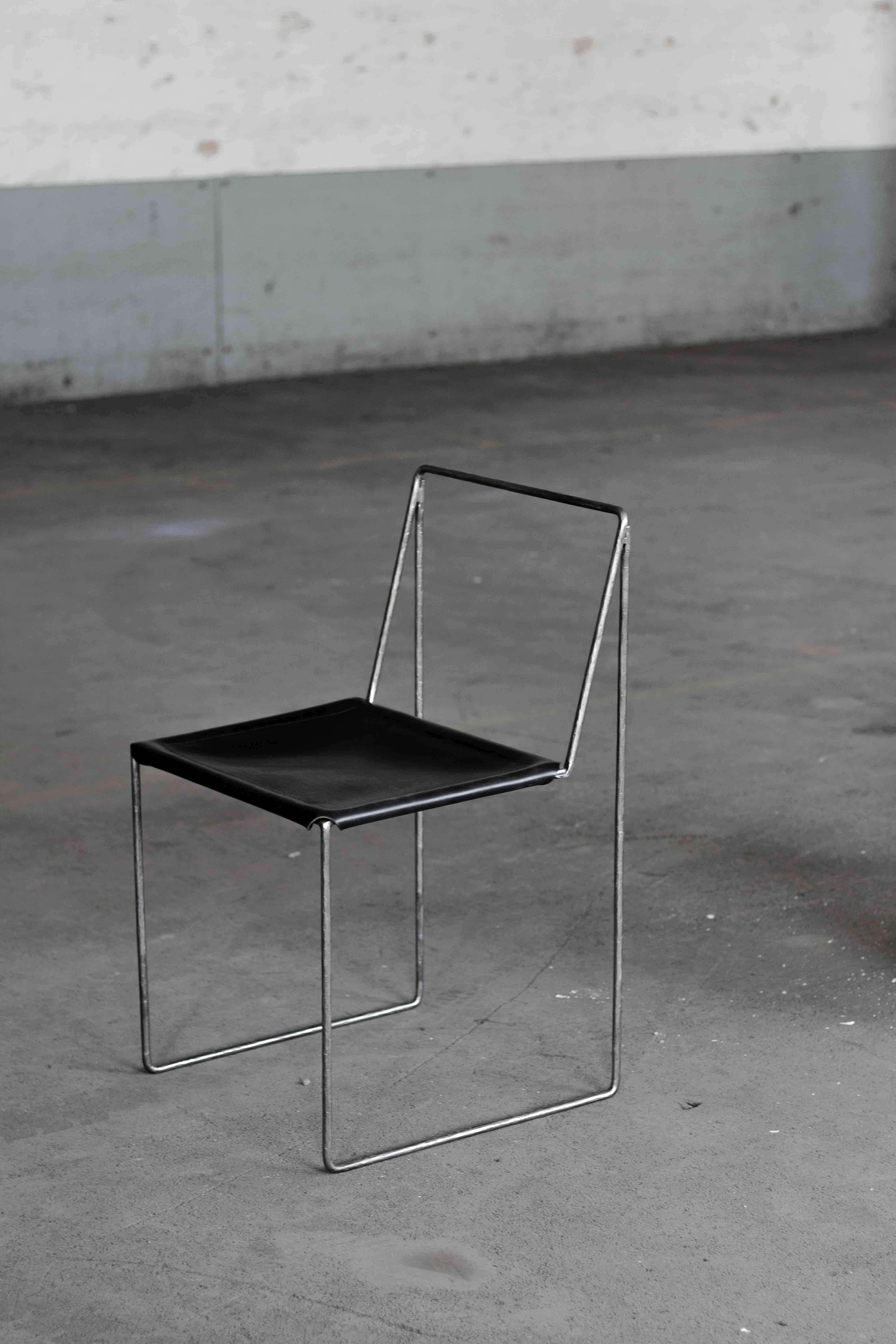 Stal chair by Lucas Tyra Morten
2018
Limited Edition of 48
Dimensions: W 47, H 80, D 47 cm
Material: Wrought iron and leather

With the quest to create the maximum minimal chair that sticks to both function and duration, stål chair came to life.