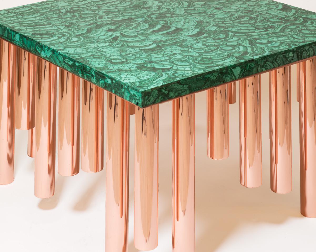 Stalactite model coffee table, 32 polished copper legs, rectangular Malachite table top designed by Studio Superego for Superego Editions.

Biography
Superego editions was born in 2006, performing a constant activity of research in decorative arts