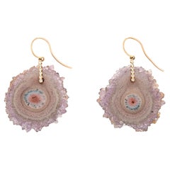 Stalactite Slice Diamond Earrings Estate 14k Rose Gold Drops Fine Jewelry