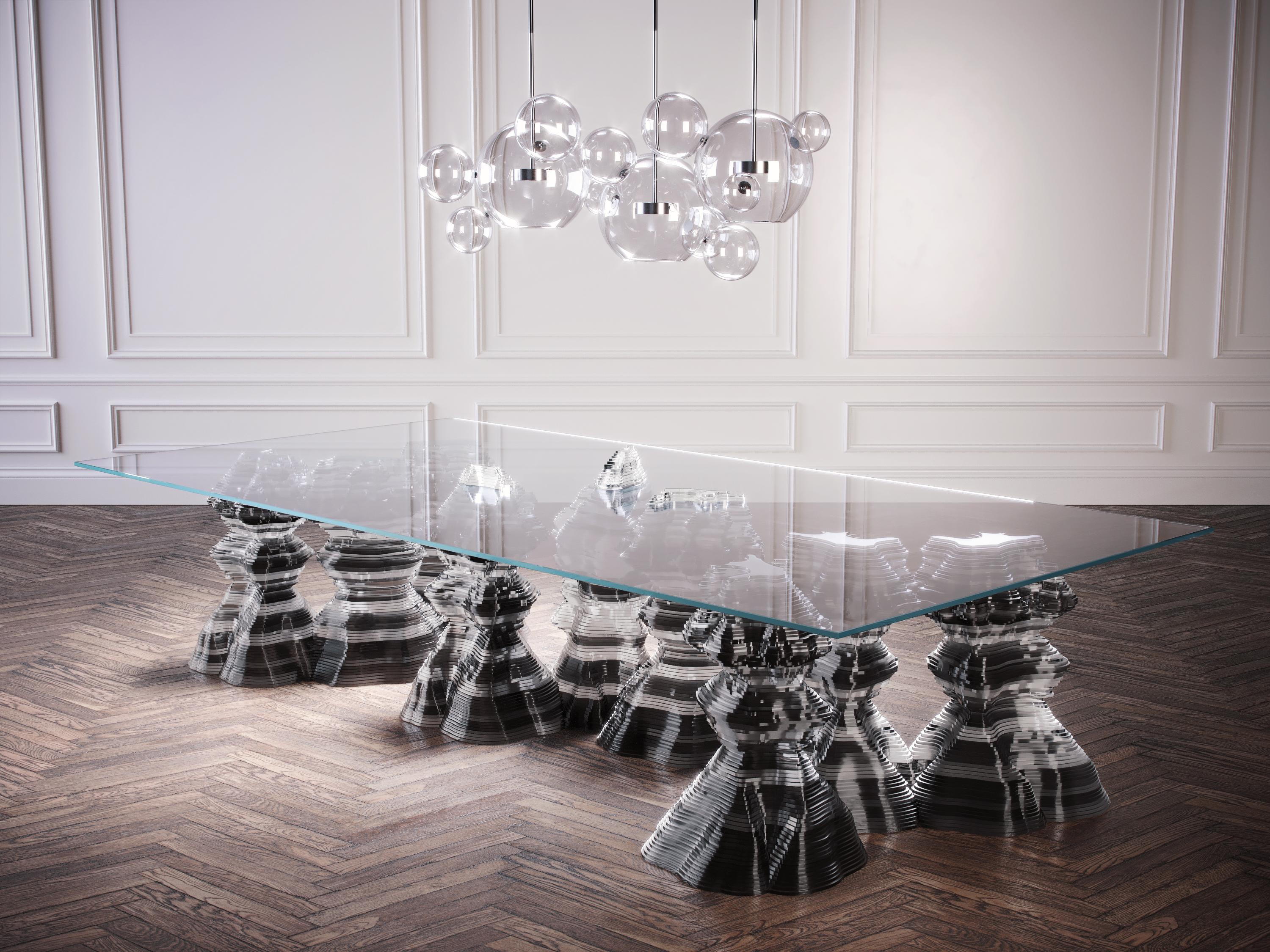 Stalagmite Modern Dining Table in Glass and Plexiglass In New Condition For Sale In London, GB
