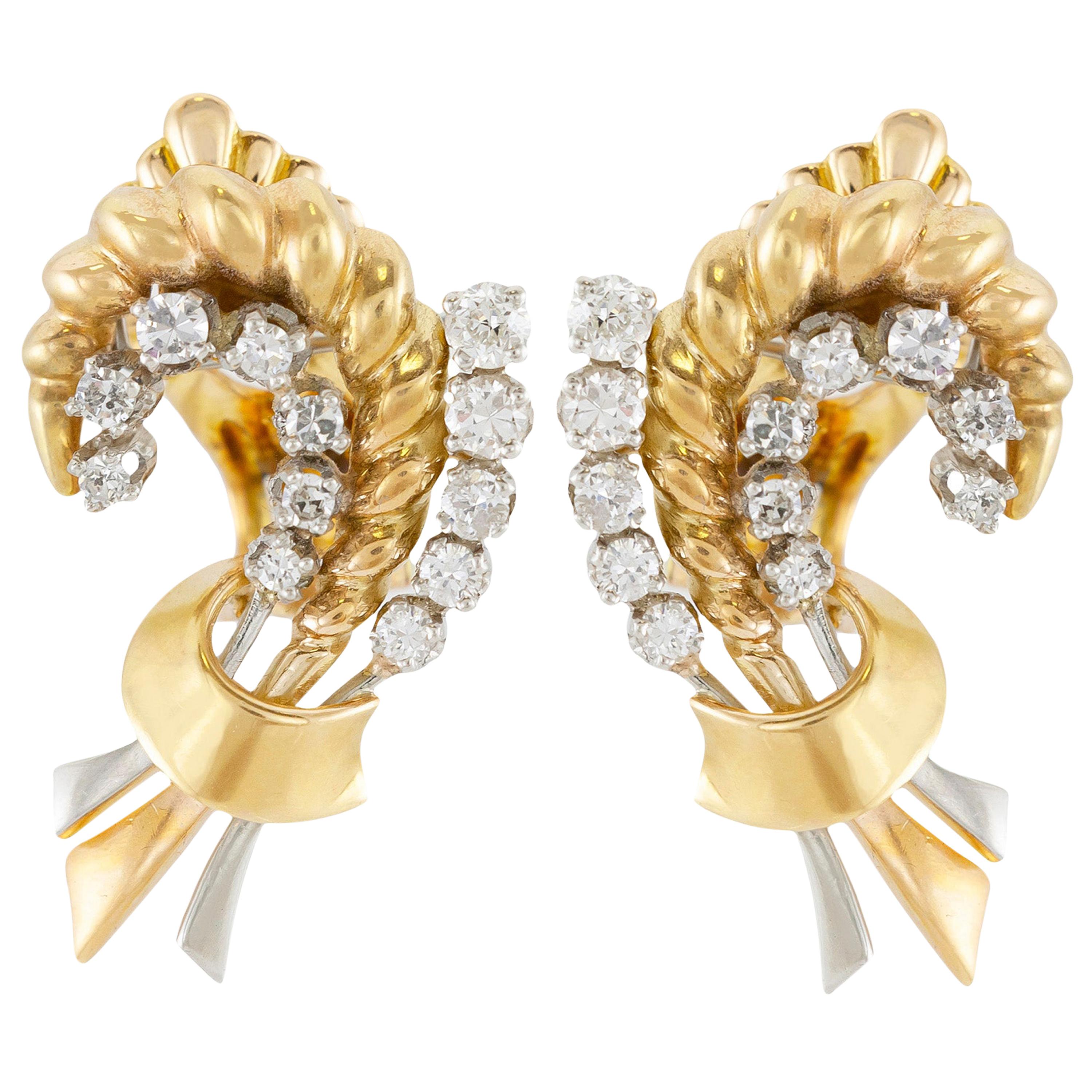 Stalk Diamond Gold Earrings