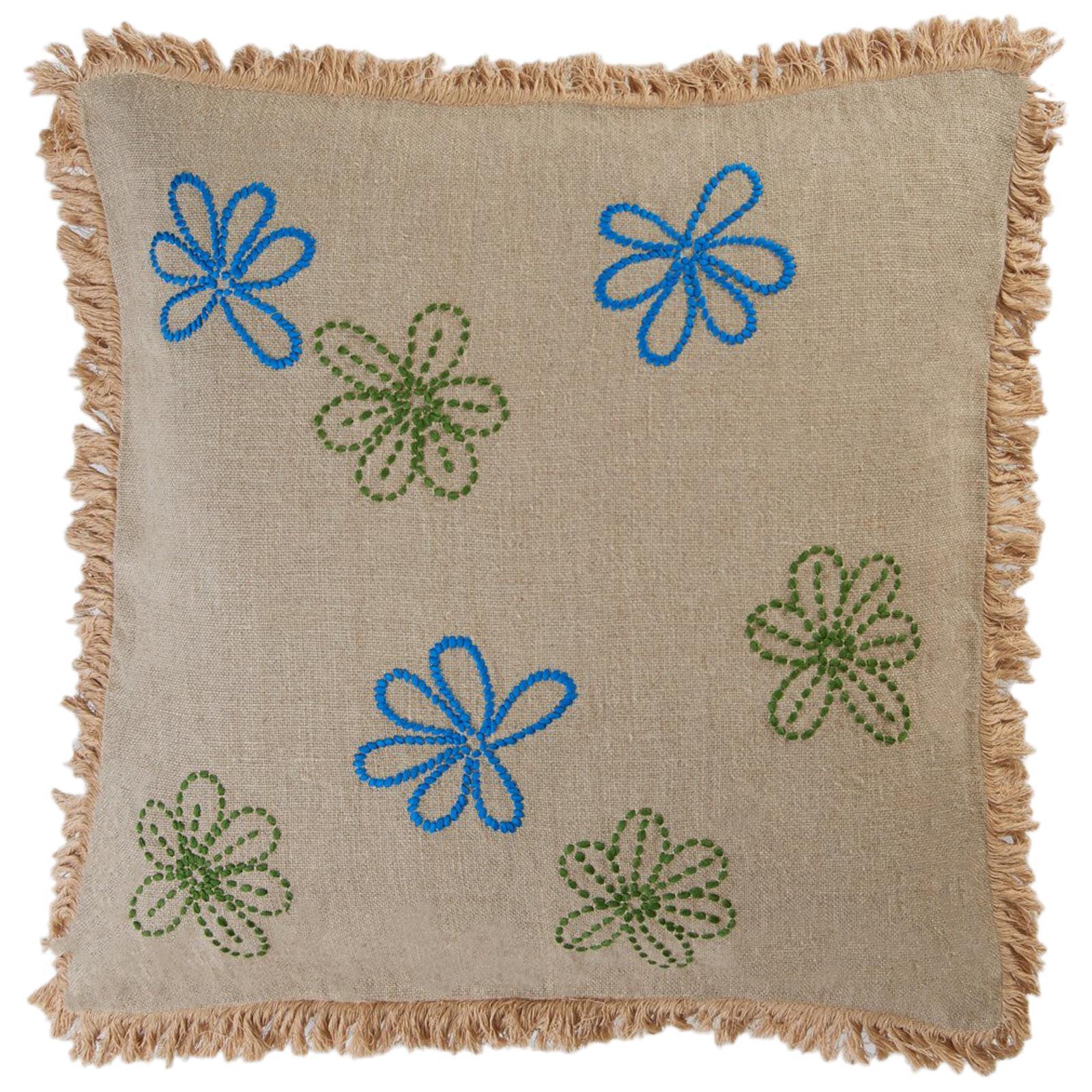 Stall BG Less Hand Embroidered Beige Linen Pillow Cover at 1stDibs