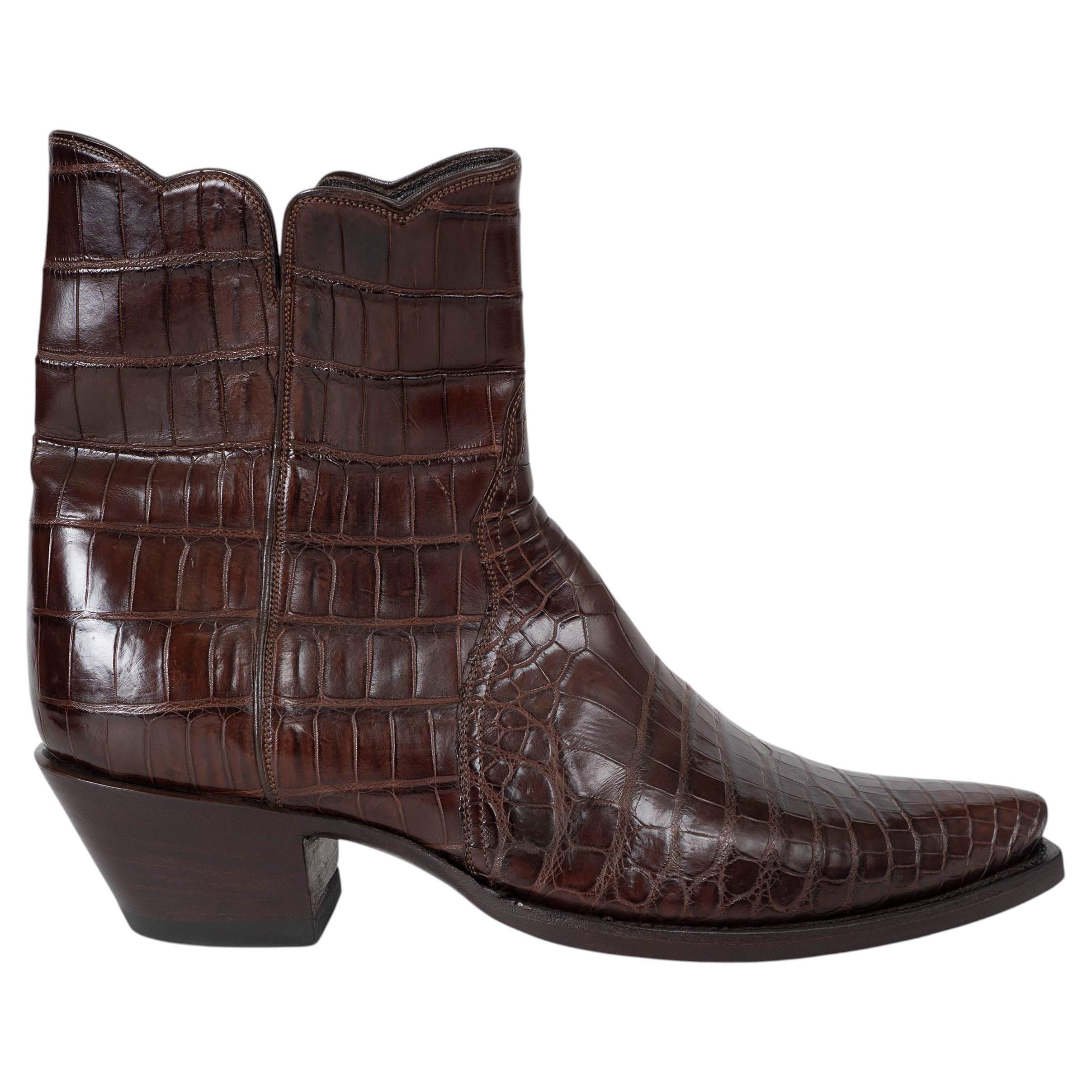STALLION dark brown ZORRO CROCODILE WESTERN Ankle Boots Shoes 39