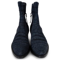 STALLION navy blue ZORRO CROCODILE WESTERN Ankle Boots Shoes 39