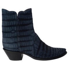 STALLION navy blue ZORRO CROCODILE WESTERN Ankle Boots Shoes 39