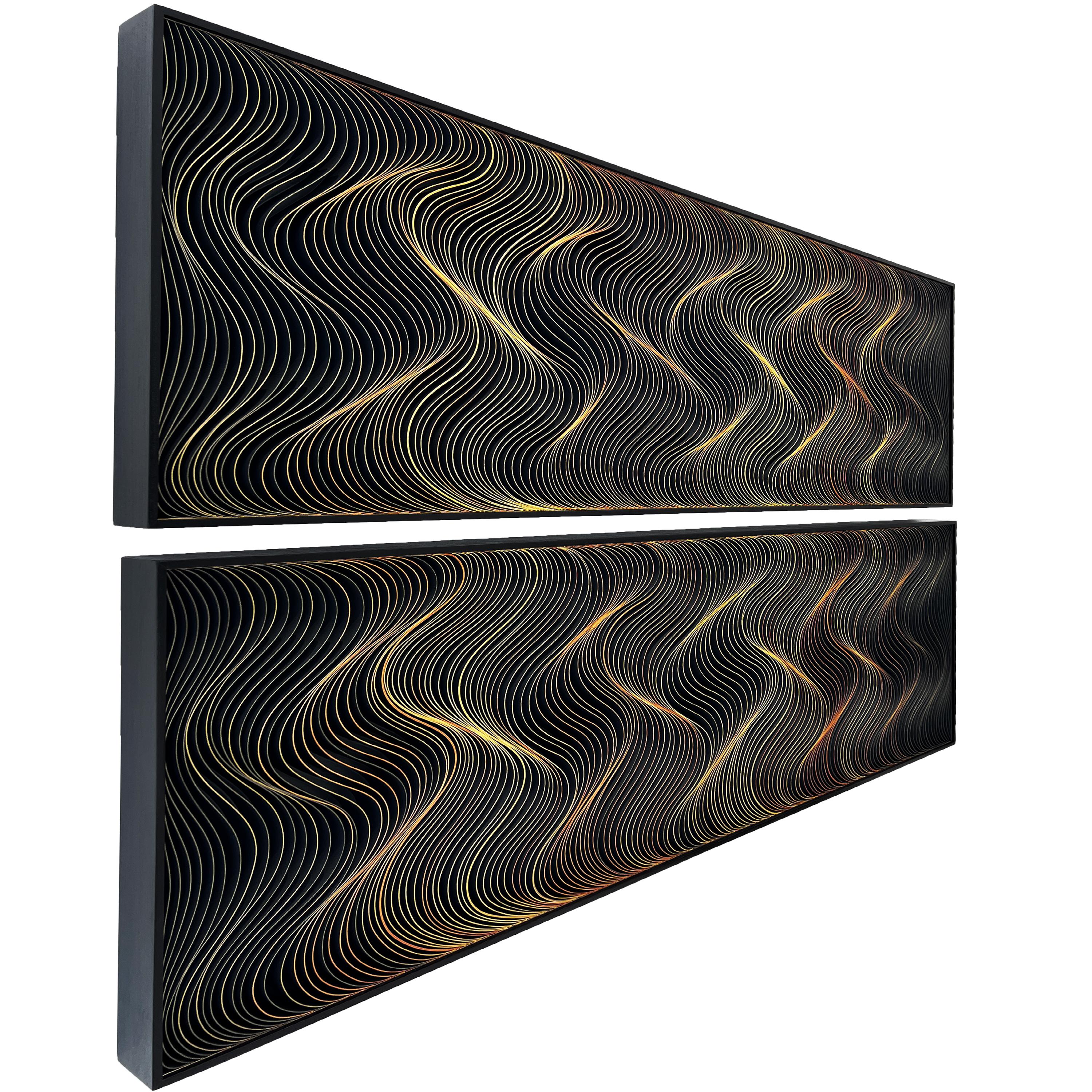 Spell Midnight I & II, toile sur bord - Abstrait Mixed Media Art par Stallman