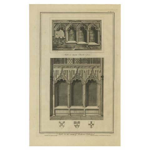 Choir Stalls – Rochester Cathedral Gothic Architecture Engraving, 1790