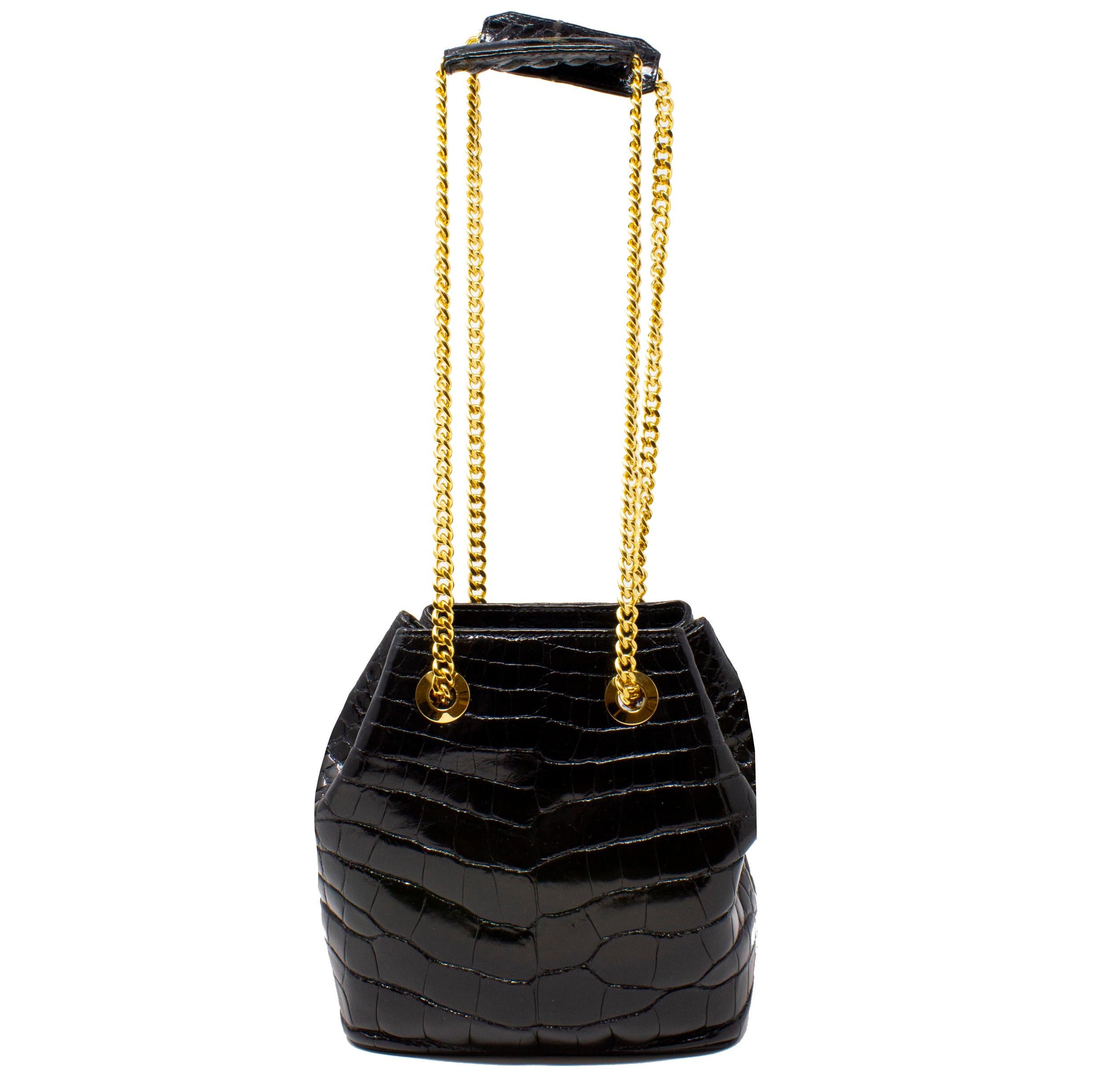 Stalvey Jessica Black Crocodile Bucket Bag In Excellent Condition For Sale In Atlanta, GA