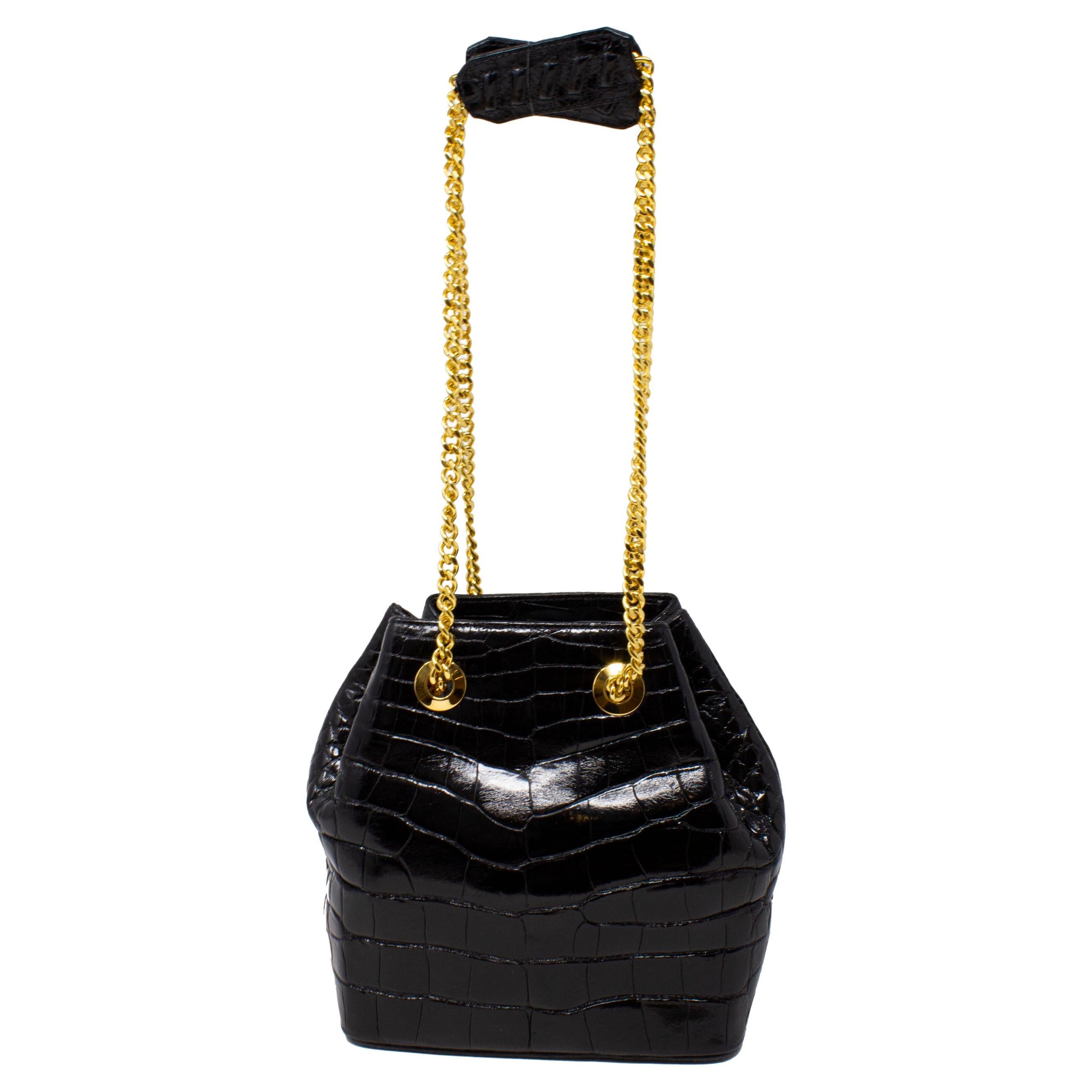 Jessica Bucket Bag aus schwarzem Krokodil von Stalvey im Angebot