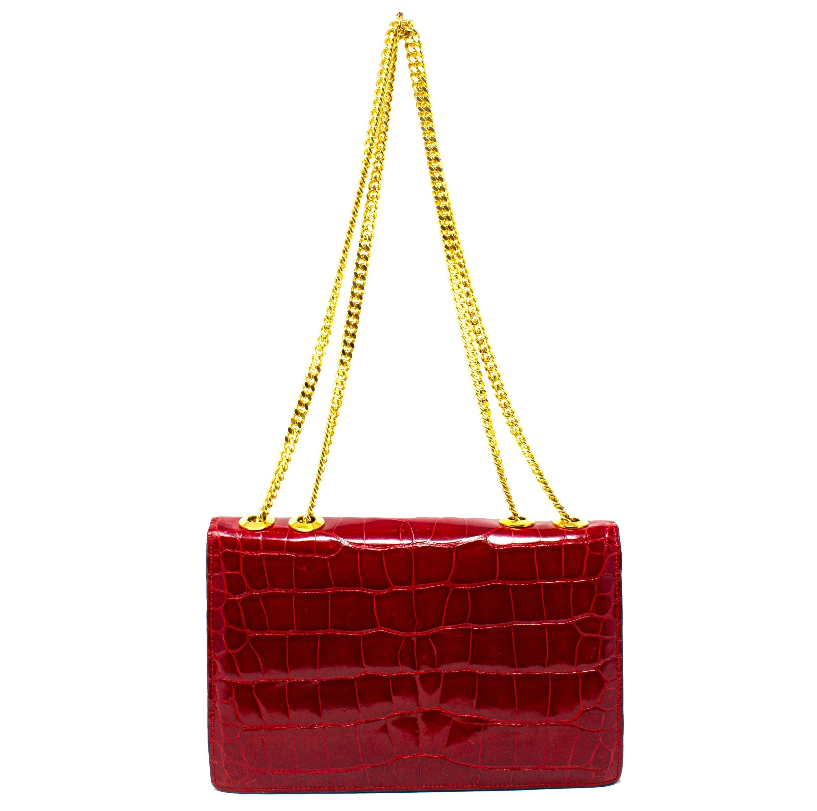 Red Stalvey Small 2.5 Cerice Alligator Shoulder Bag For Sale