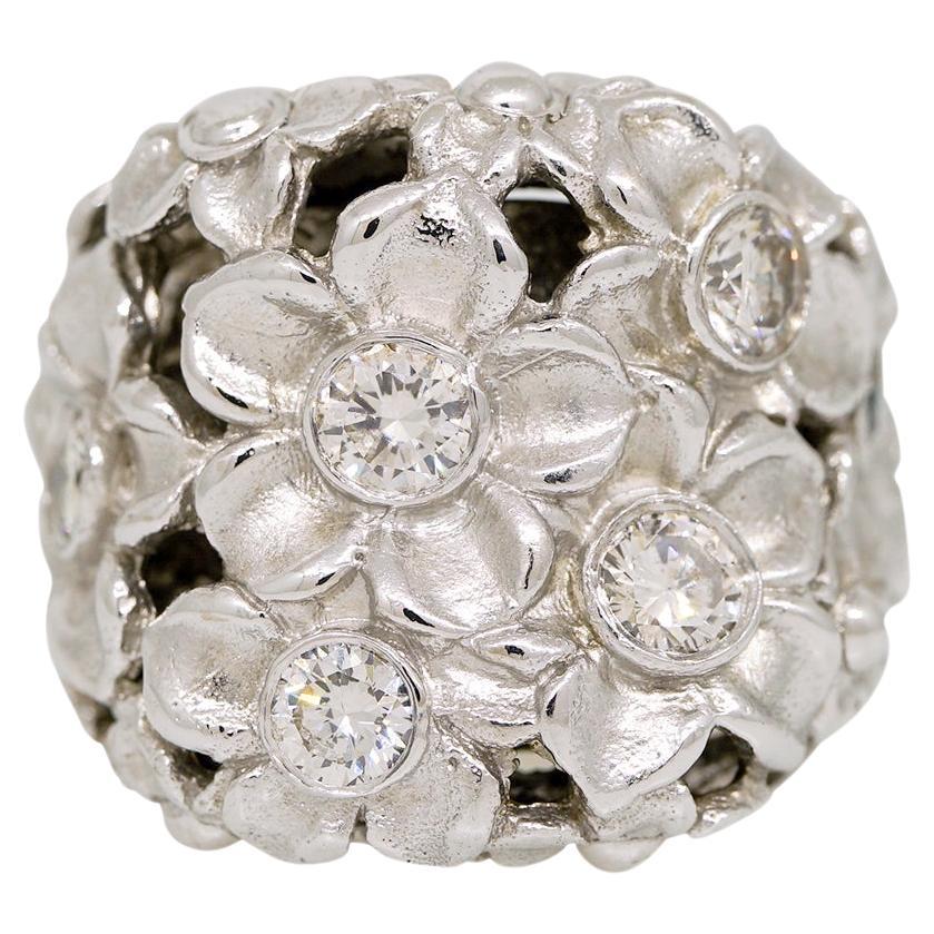 Stambolian 0.60 Carat Natural Round Cut Diamond Flower Ring 18 Karat In Stock