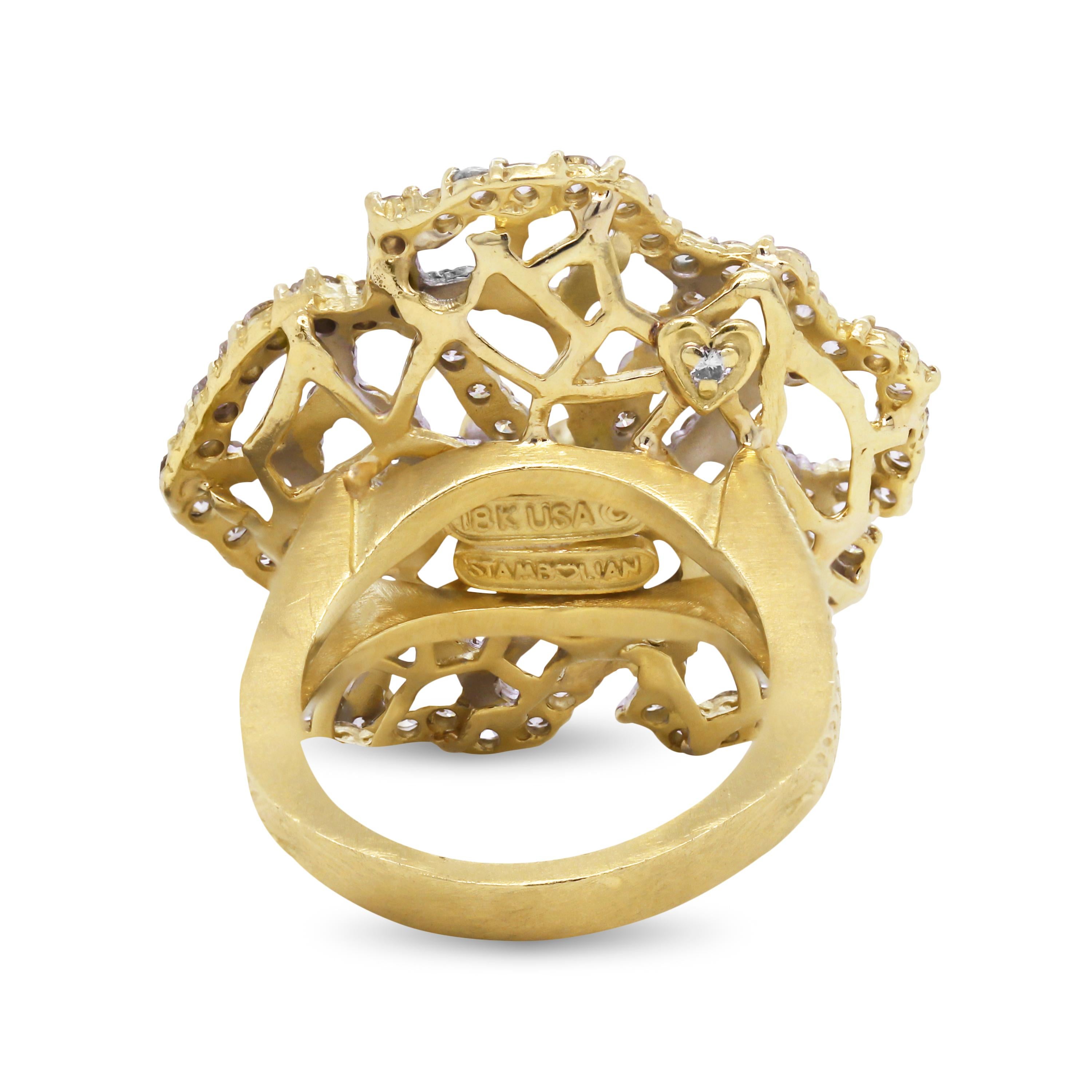 Stambolian 18 Karat Gold und Diamant Blumenmotiv Hibiskusblüte Cocktail-Ring (Zeitgenössisch) im Angebot