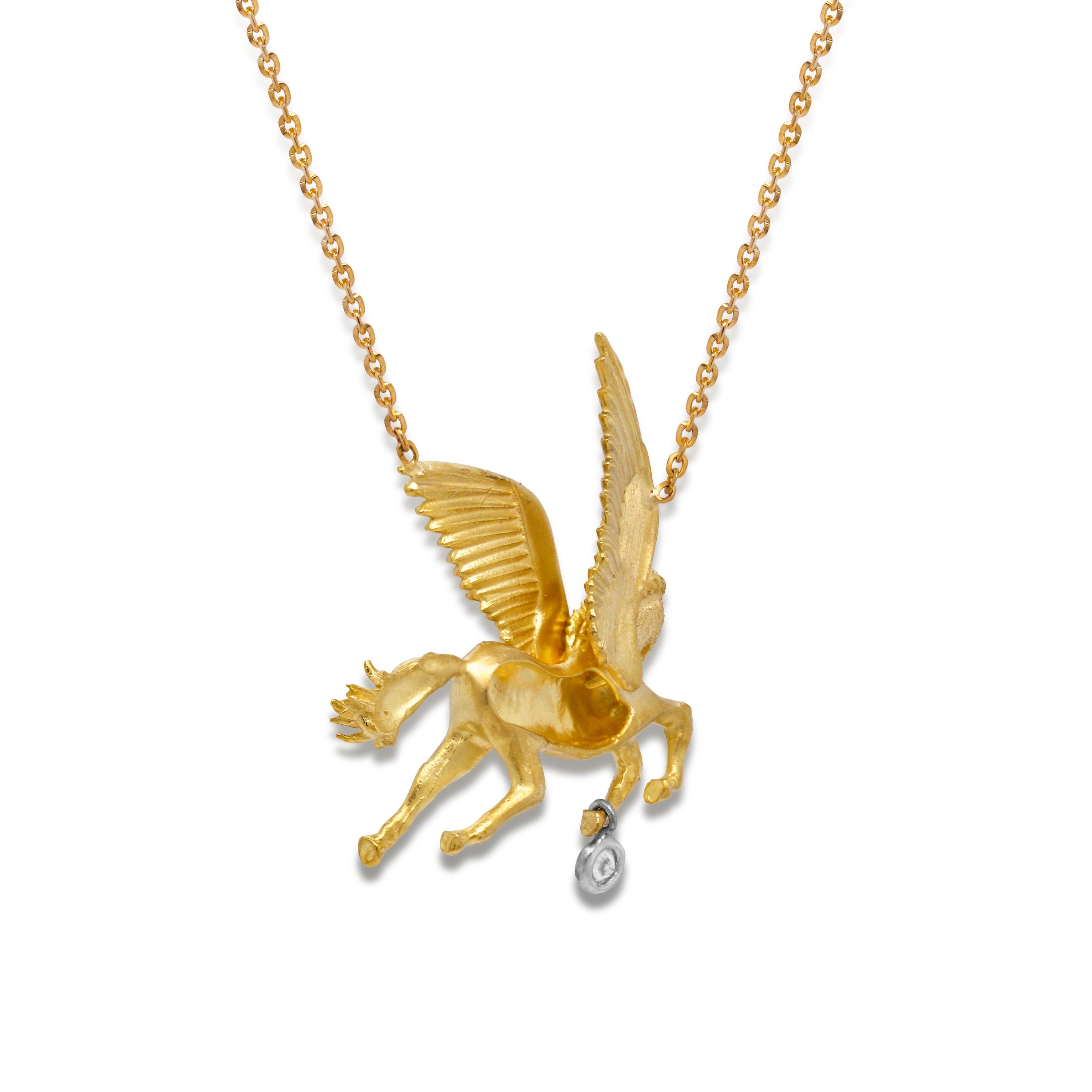 Stambolian 18 Karat Gold Dangling Bezel Diamond Pegasus Pendant Necklace

The Stambolian 