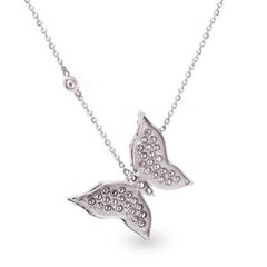 Stambolian 18 Karat White Gold Diamond Butterfly Pendant Diamond Bezel Necklace