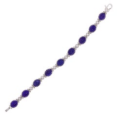 Stambolian 18 Karat White Gold Diamond Cabochon Oval Tanzanite Bracelet