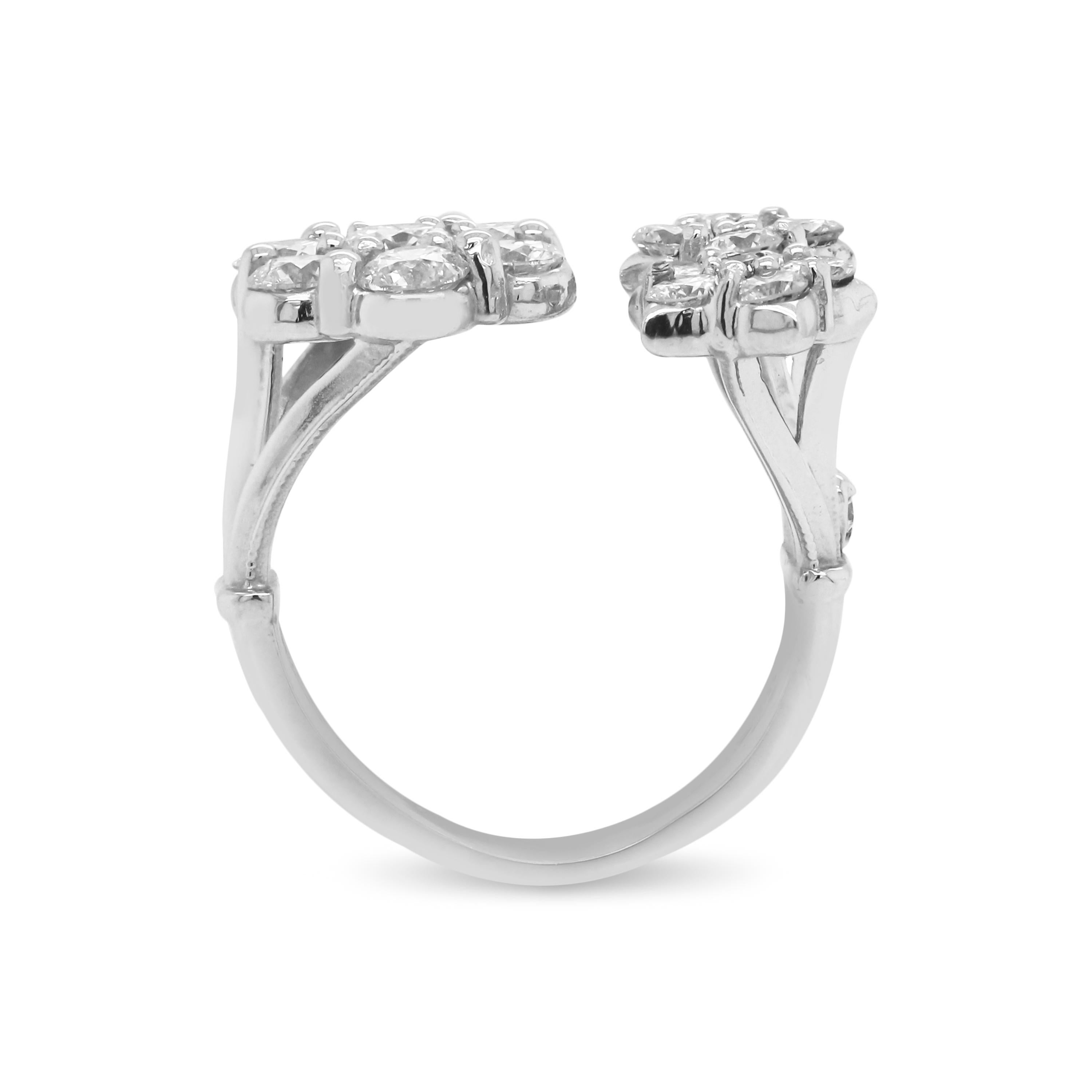 Contemporary Stambolian 18 Karat White Gold Diamond Cluster Floral Design Ring For Sale