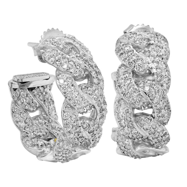 Stambolian 18 Karat White Gold Diamond Cuban Link Inside Out Hoop