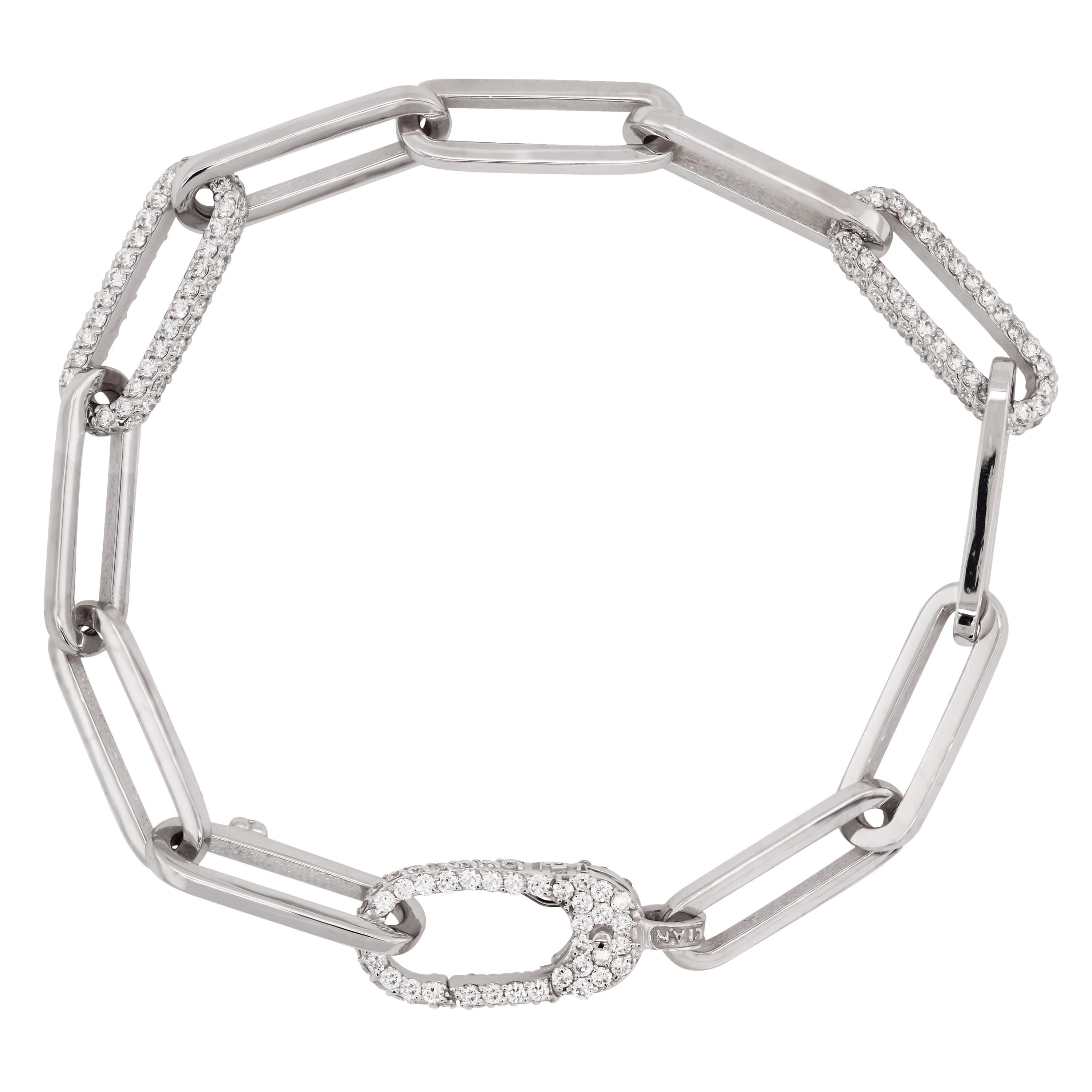 White Gold and Diamond Oval Link Bracelet Stambolian For Sale at 1stDibs