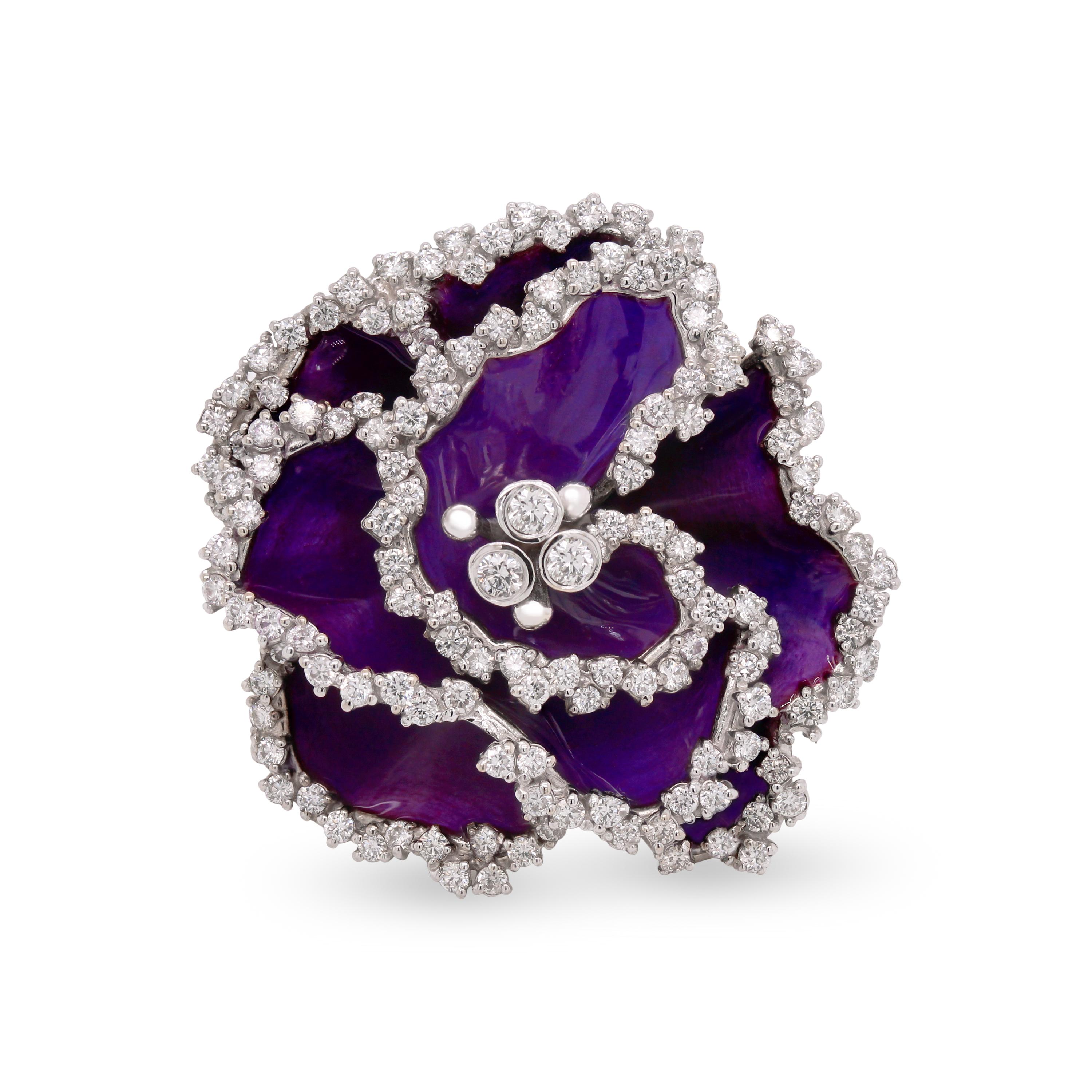 Stambolian 18 Karat White Gold Diamond Purple Enamel Africa Violet Floral Ring

This state-of-the-art ring by Stambolian from the Spring 2021 collection features a purple enamel finishing with diamonds set all throughout.

1.47 carat G color, VS