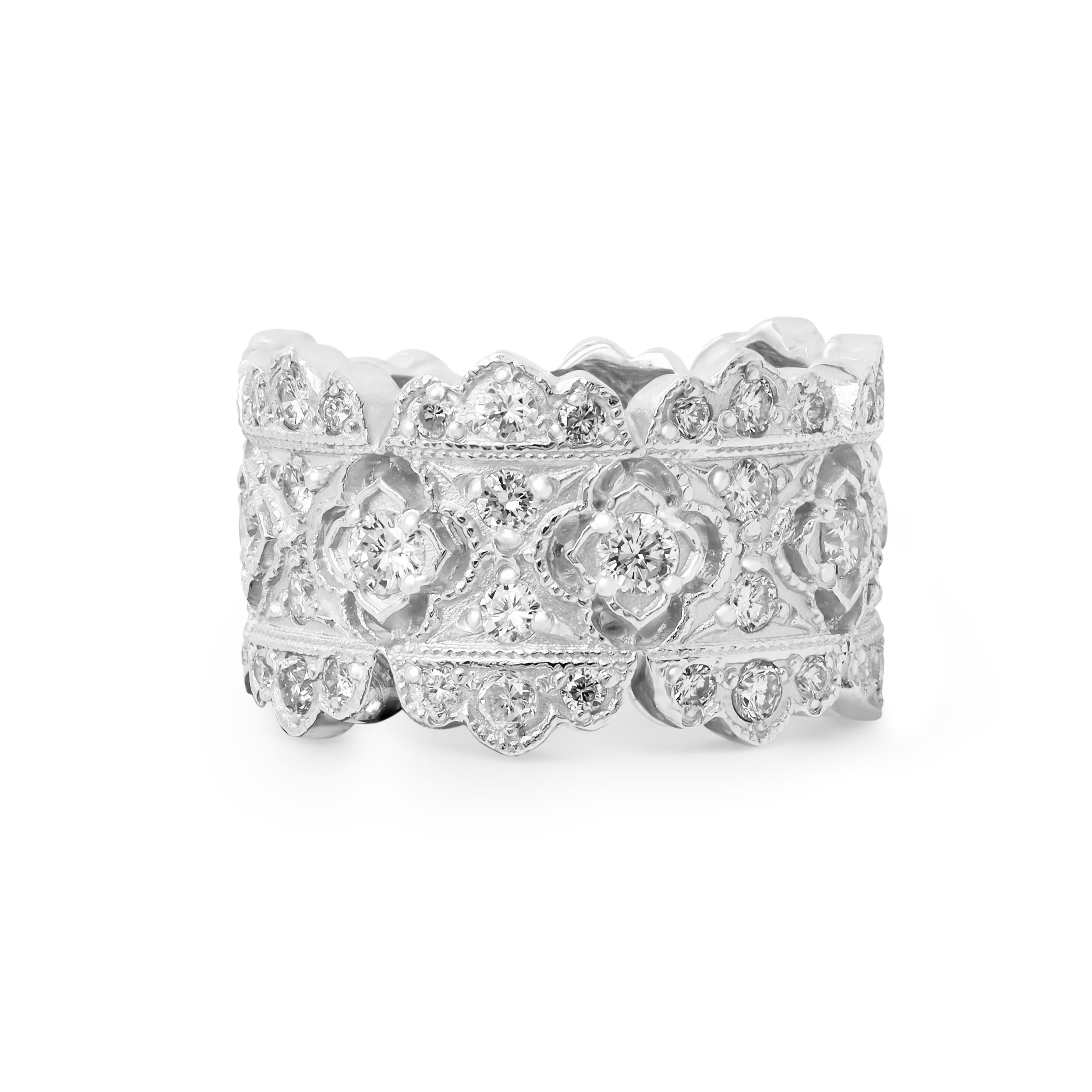 Women's Stambolian 18 Karat White Gold Diamond Wide Band Passion Collection Ring For Sale