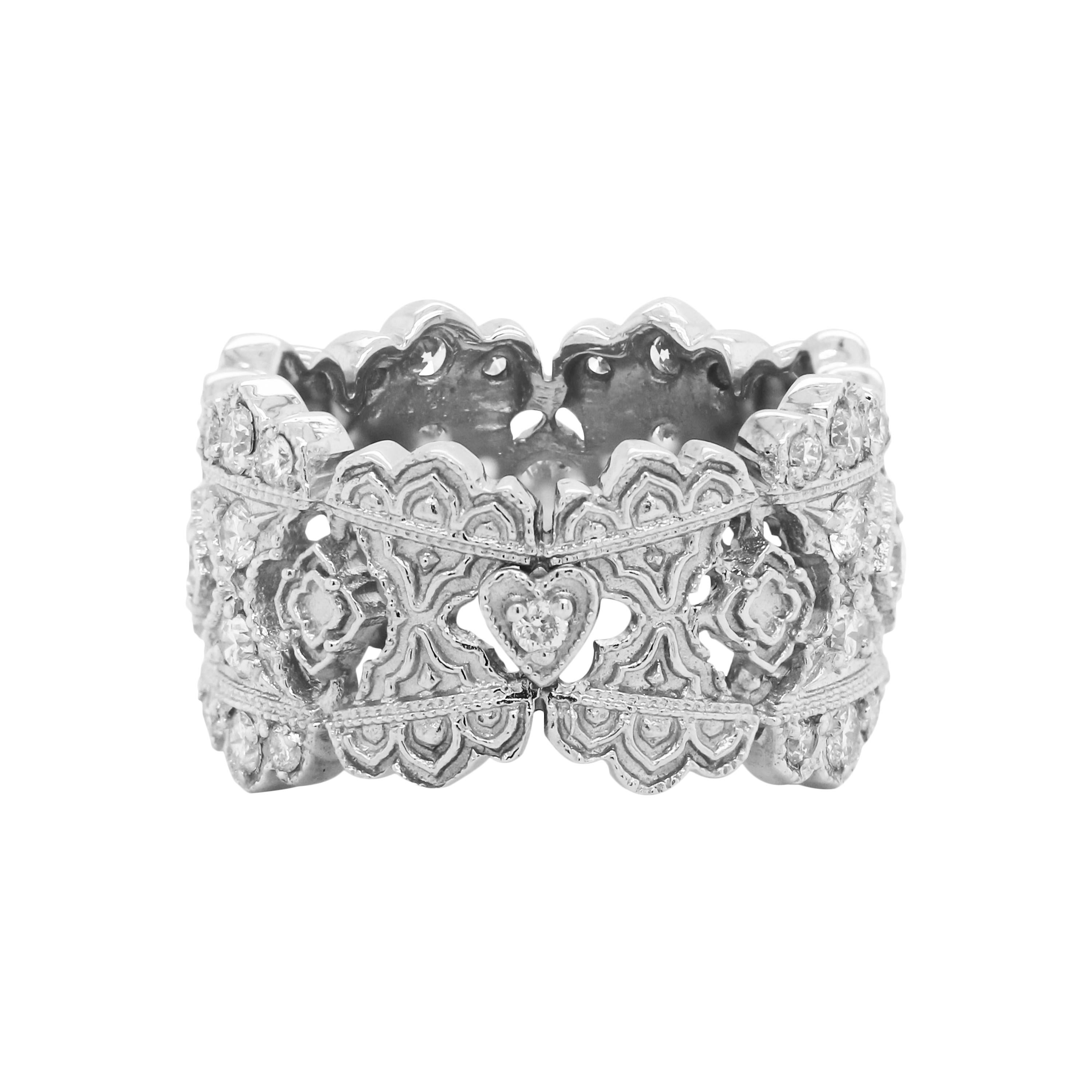 Stambolian 18 Karat White Gold Diamond Wide Band Ring

This is the band ring from the 