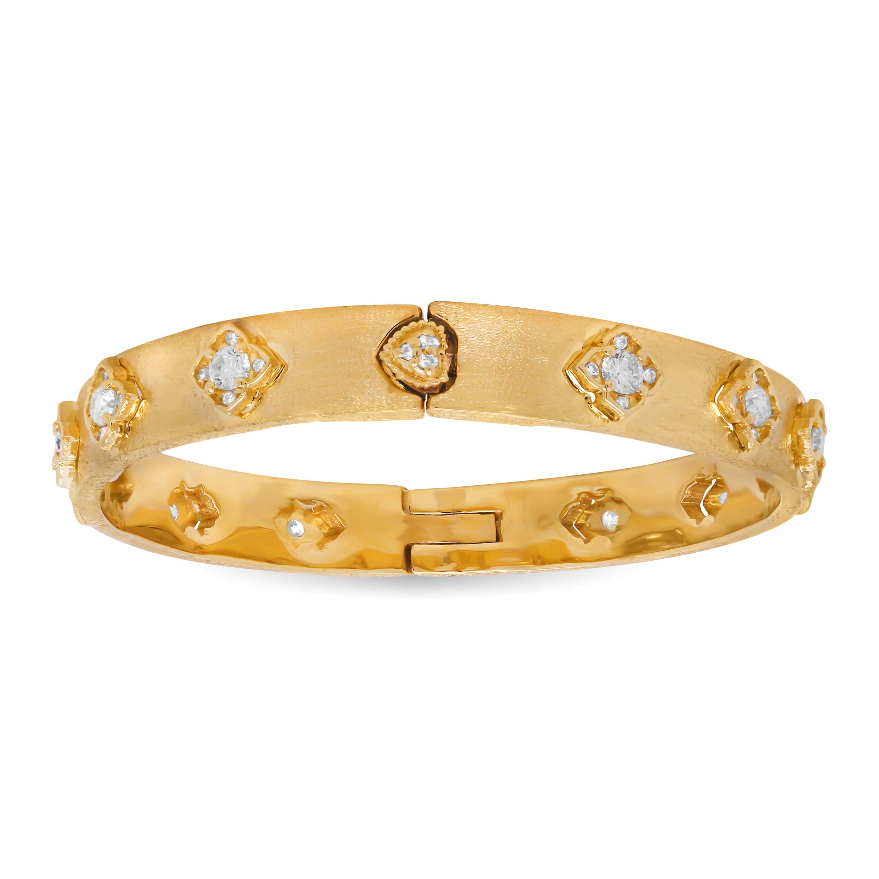 Contemporary Stambolian 18 Karat Yellow Gold and Diamond Floral Bangle Bracelet
