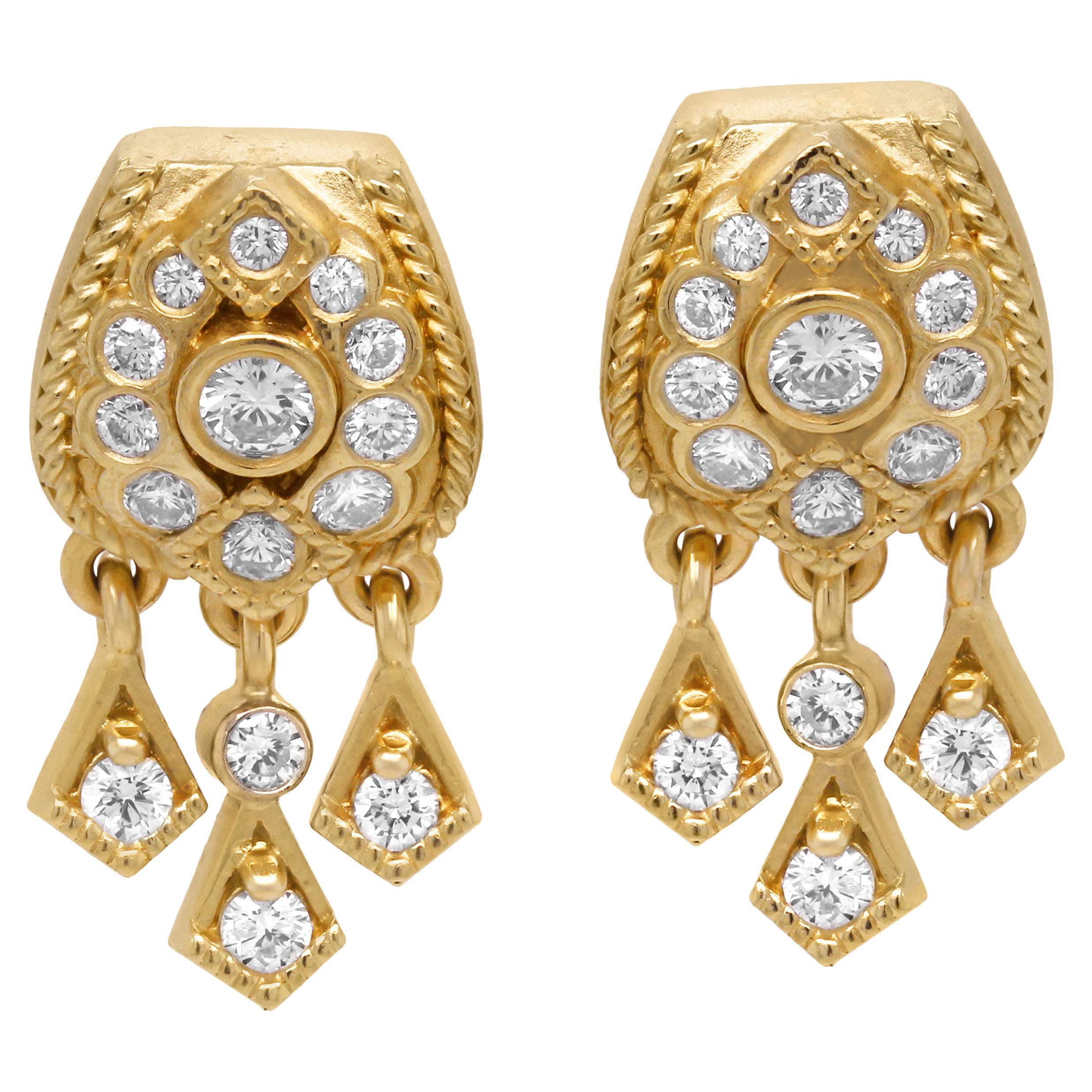 Stambolian Boucles d'oreilles en goutte en or jaune 18 carats avec diamants pendants