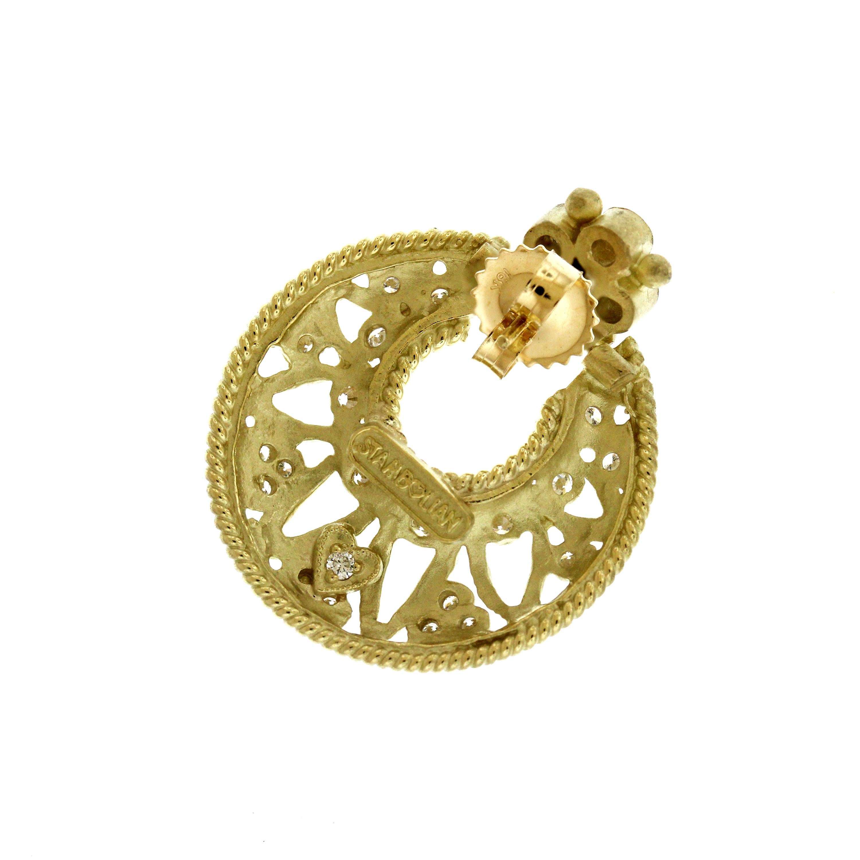 Stambolian 18 Karat Yellow Gold Diamond Doorknob Earrings In New Condition In Boca Raton, FL