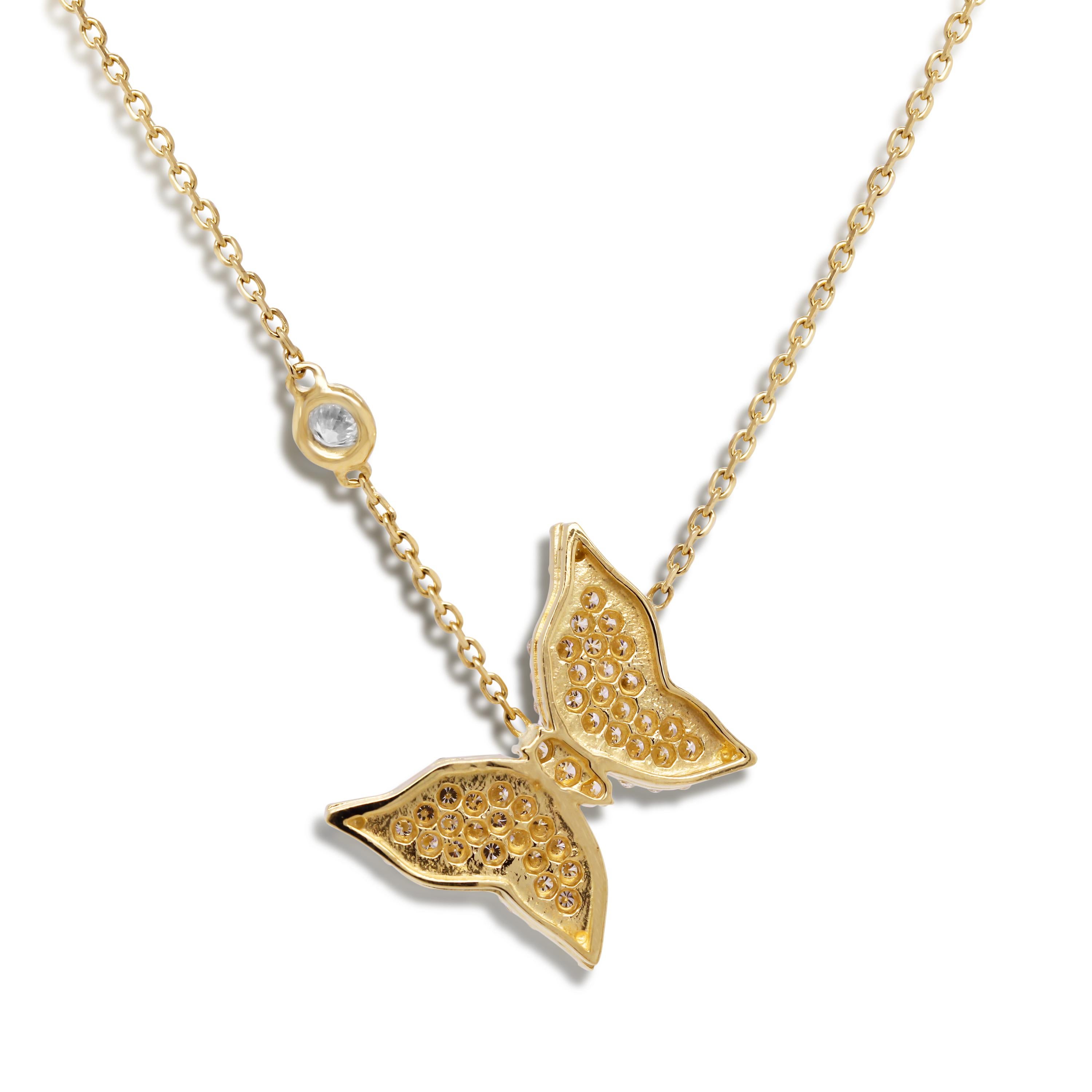Stambolian 18 Karat Yellow Gold Diamond Butterfly Pendant Necklace

The 2021 Spring Butterfly by Stambolian, this is the smaller version hand made in solid 18k yellow gold. Diamonds are pavé set on the butterfly and the chain also has one bezel-set