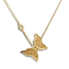 Stambolian 18 Karat Yellow Gold Diamond Butterfly Pendant Necklace