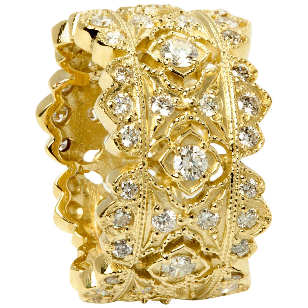 Stambolian, bague de la collection Passion à large anneau en or jaune 18 carats et diamants