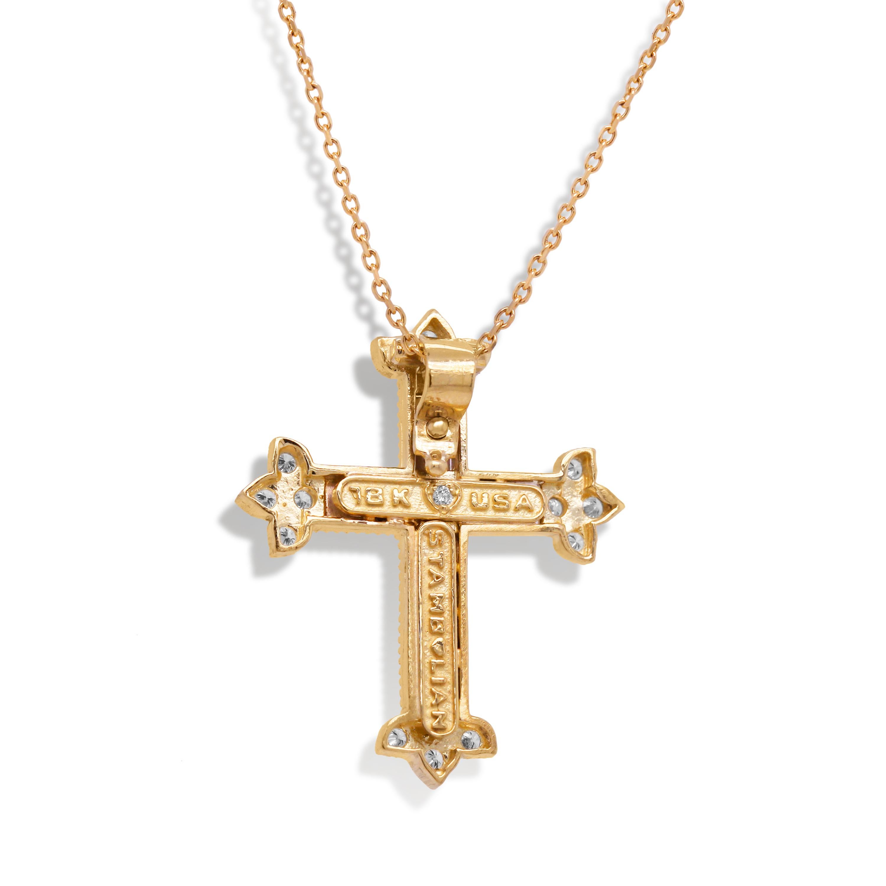 Stambolian 18 Karat Yellow White Gold Diamond Cross Pendant Chain Necklace

Just one of the fabolous crosses made by Stambolian. This one is made in solid 18k yellow gold with diamonds set all over the face.

1.37 carat G color, VS clarity diamonds
