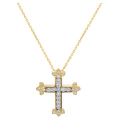 Stambolian 18 Karat Yellow White Gold Diamond Cross Pendant Chain Necklace