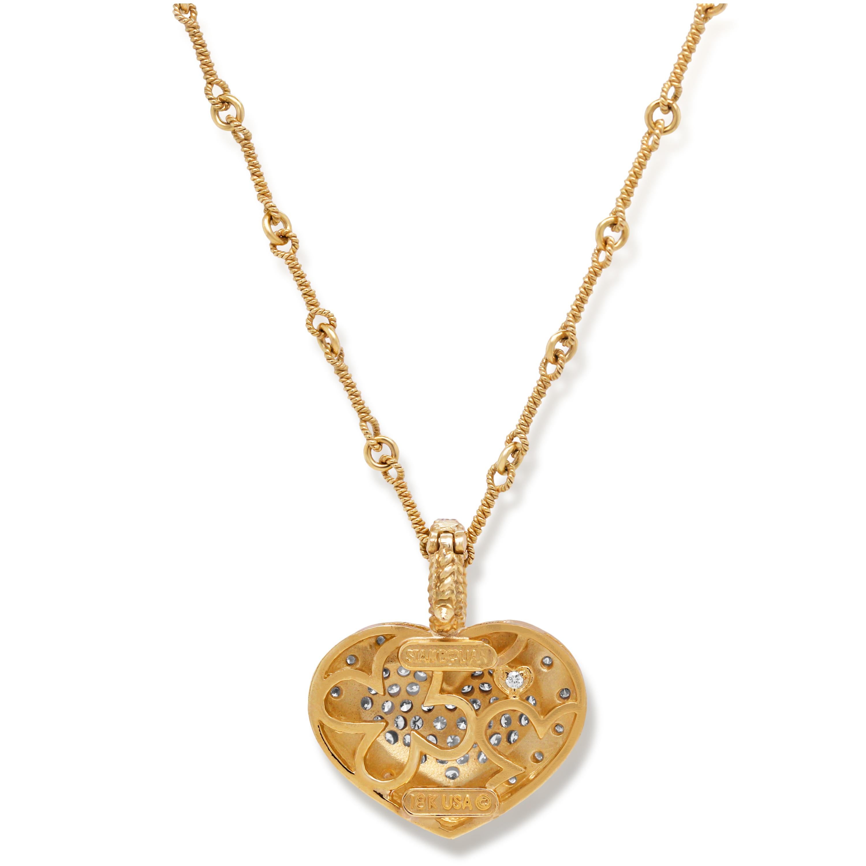 Moderne Stambolian, collier pendentif cœur en or jaune et blanc 18 carats avec diamants en vente