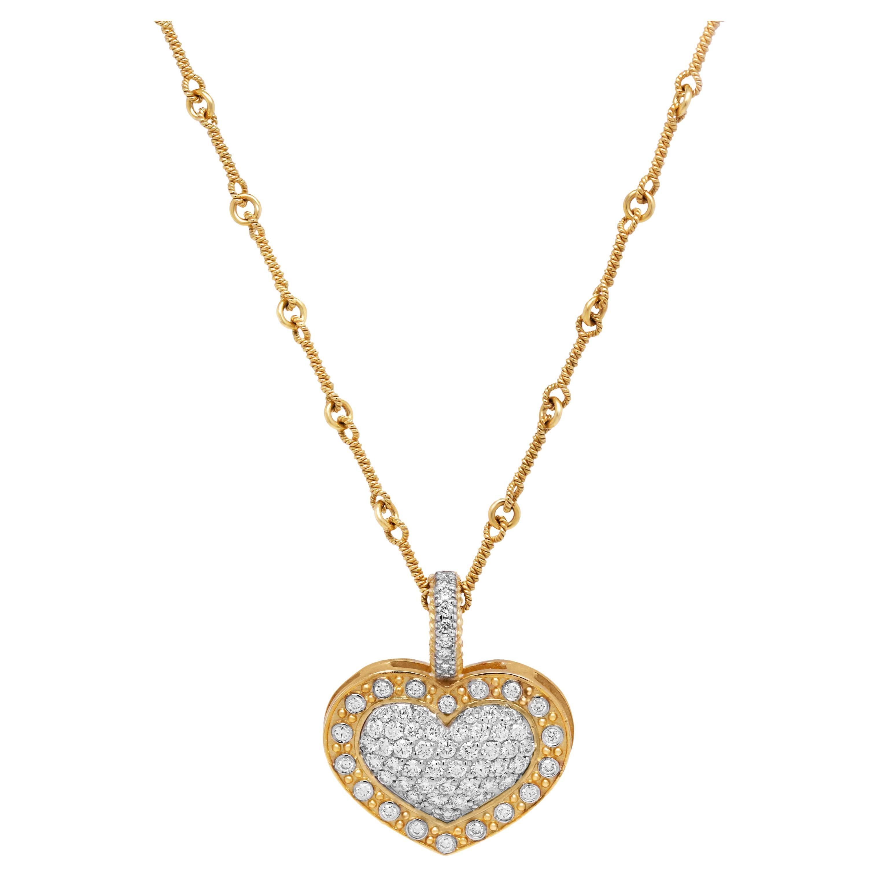Stambolian 18 Karat Yellow White Gold Diamond Heart Enhancer Pendant Necklace
