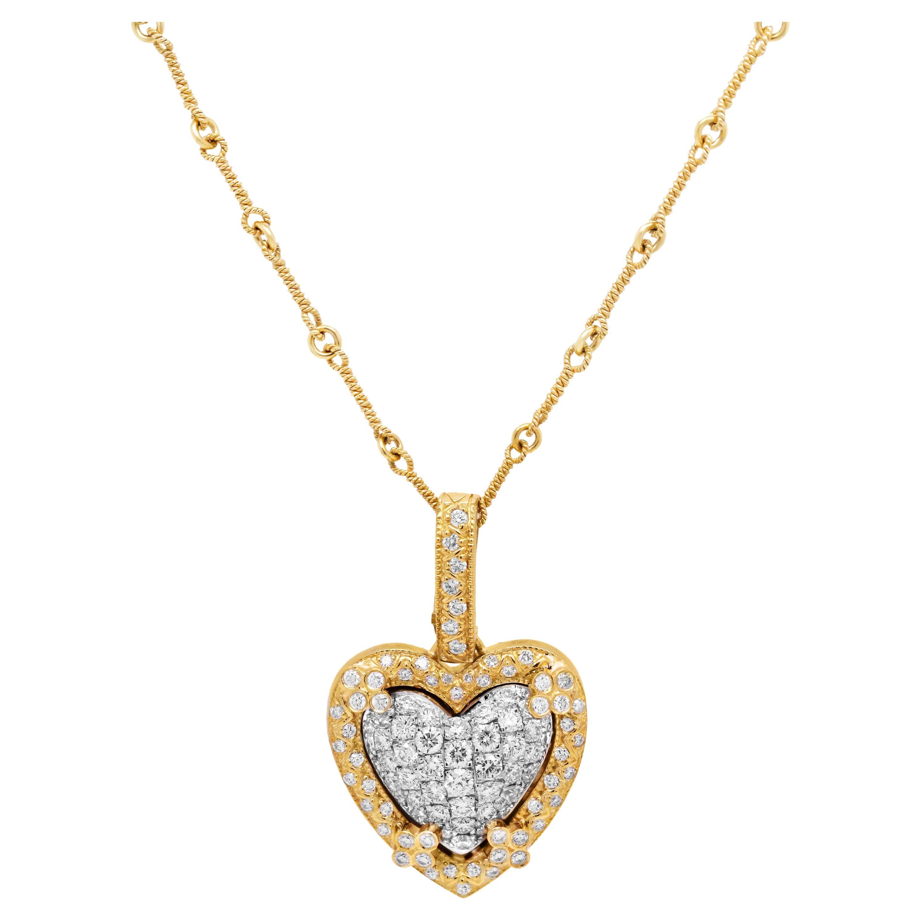 Stambolian 18 Karat Yellow White Gold Diamond Heart Enhancer Pendant Necklace For Sale