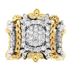 Bague à anneau large en or jaune et blanc 18 carats avec pavé de diamants de Stambolian