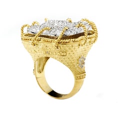 Stambolian 18 Karat Yellow White Gold Pavé Set Diamonds Large Dome Cocktail Ring