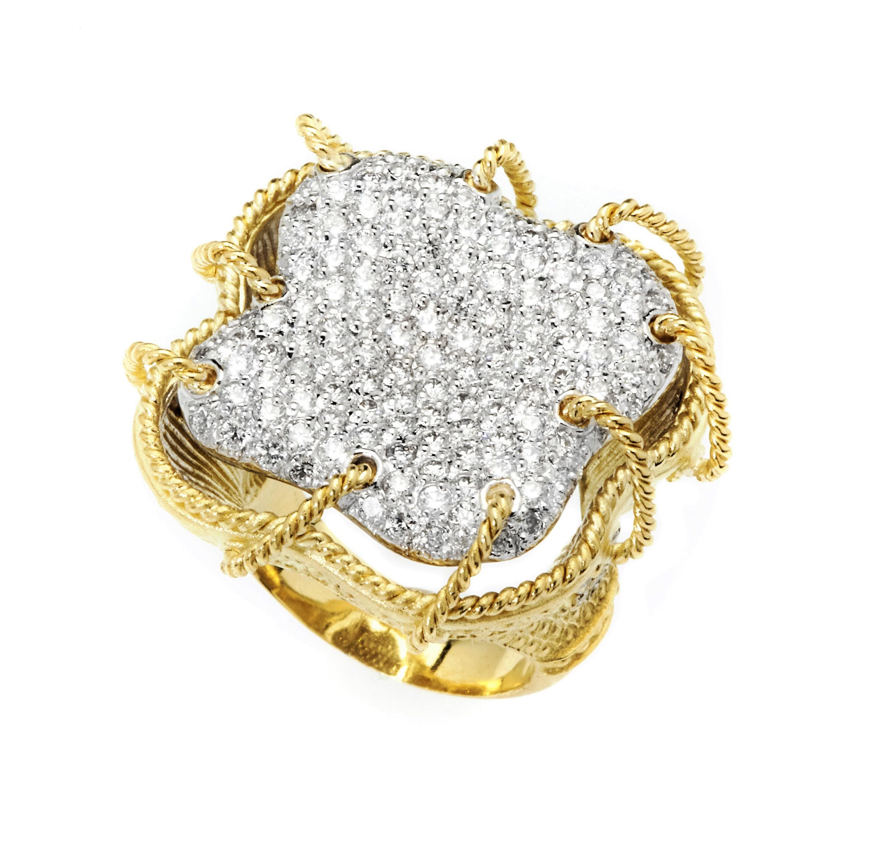 Contemporary Stambolian 18 Karat Yellow White Gold Pavé Set Diamonds Large Dome Cocktail Ring For Sale