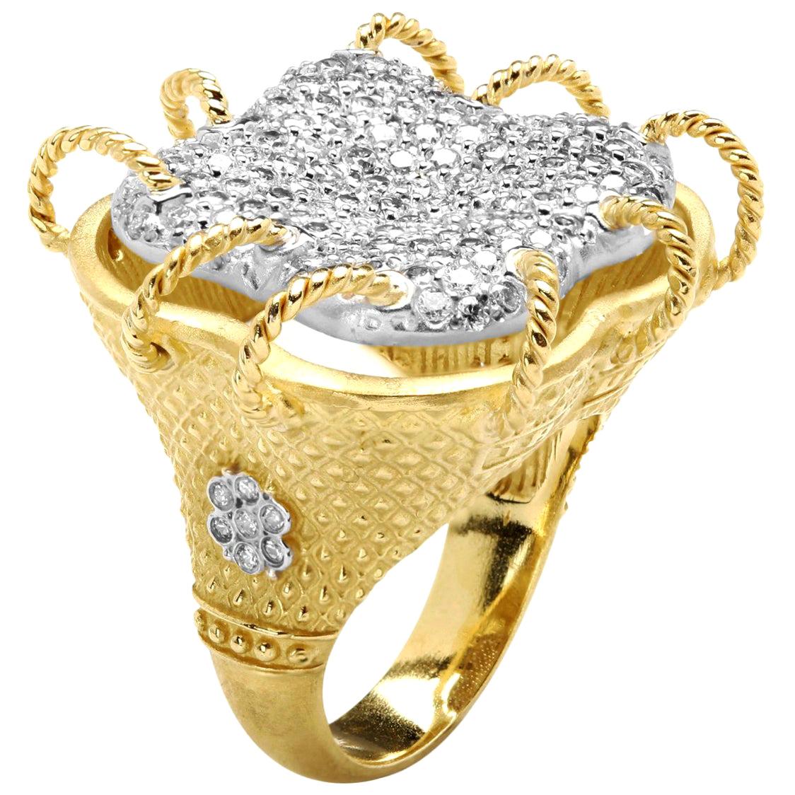 Stambolian 18 Karat Yellow White Gold Pavé Set Diamonds Large Dome Cocktail Ring For Sale