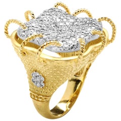 Stambolian Bague cocktail à grande dôme en or jaune et blanc 18 carats avec diamants sertis en pavé