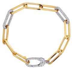 Stambolian 18 Karat Yellow White Two Tone Gold Diamond Paper Clip Link Bracelet
