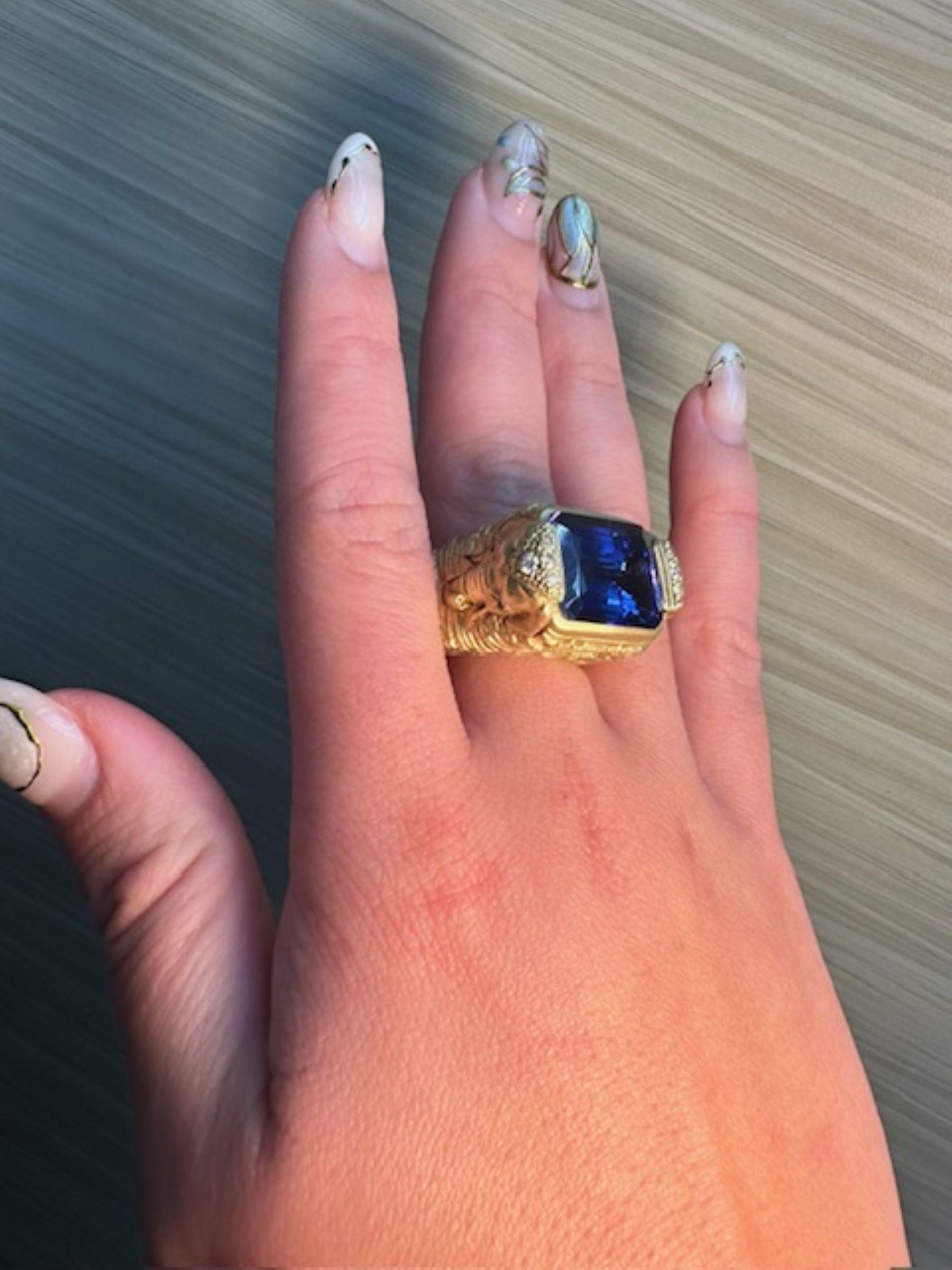 da uomo o donna Stambolian - Anello di tanzanite da 18,17 carati con diamanti da 0,43 carati e accenti di elefante in vendita