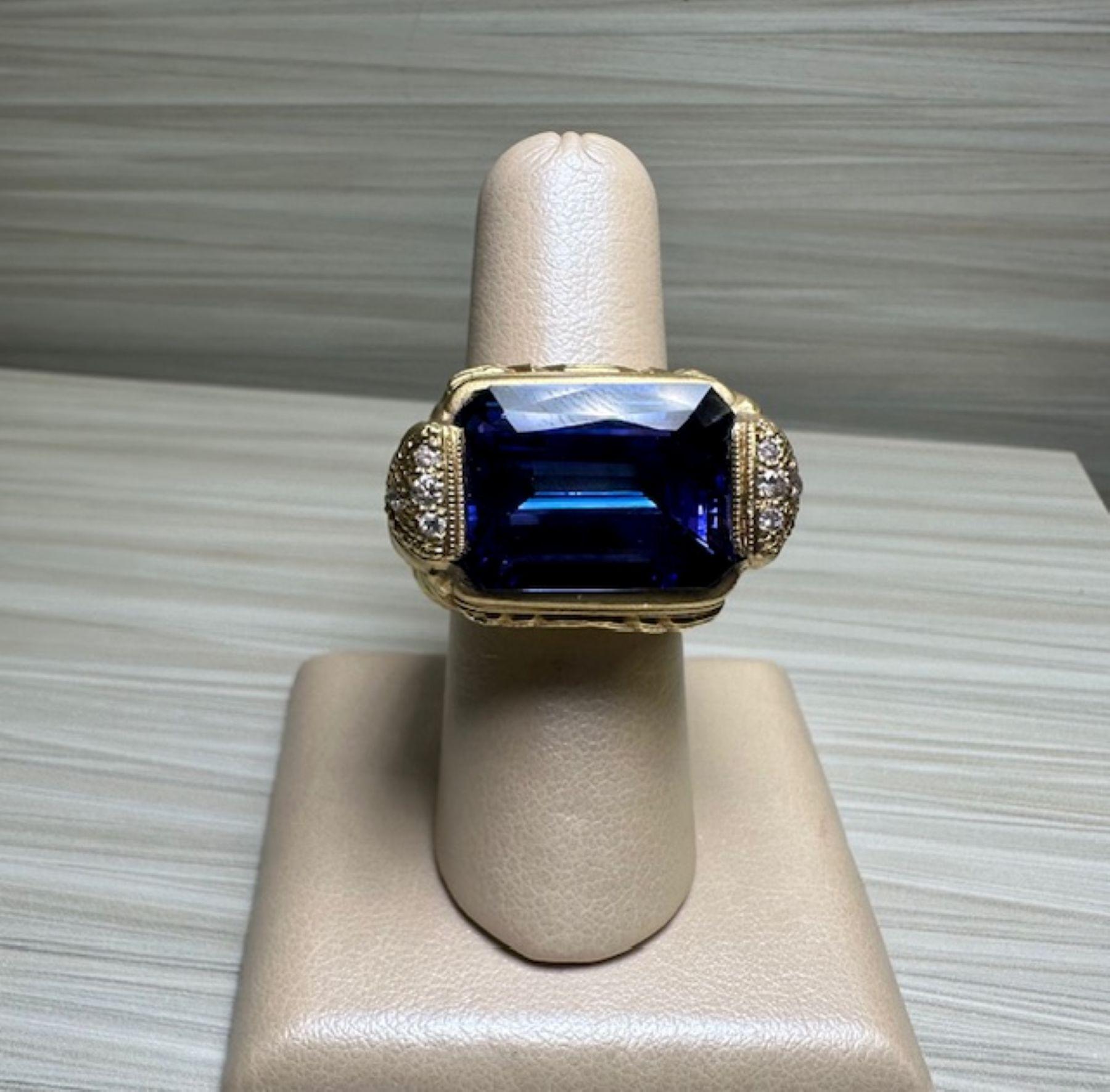 Stambolian - Anello di tanzanite da 18,17 carati con diamanti da 0,43 carati e accenti di elefante in vendita 3
