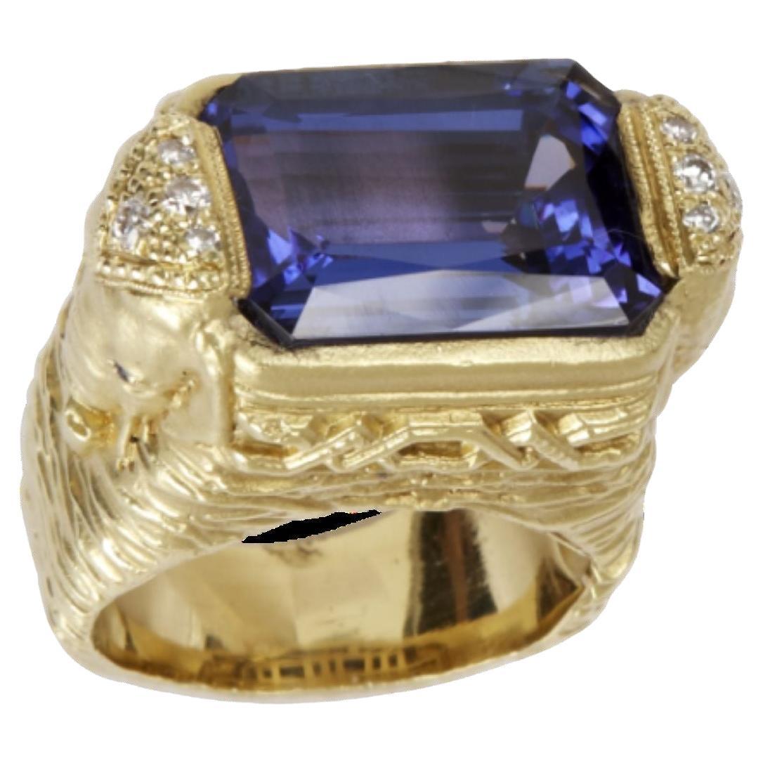Stambolian - Anello di tanzanite da 18,17 carati con diamanti da 0,43 carati e accenti di elefante