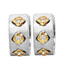 Stambolian 18k Brushed Matte Finish White Yellow Gold Diamond Huggie Earrings