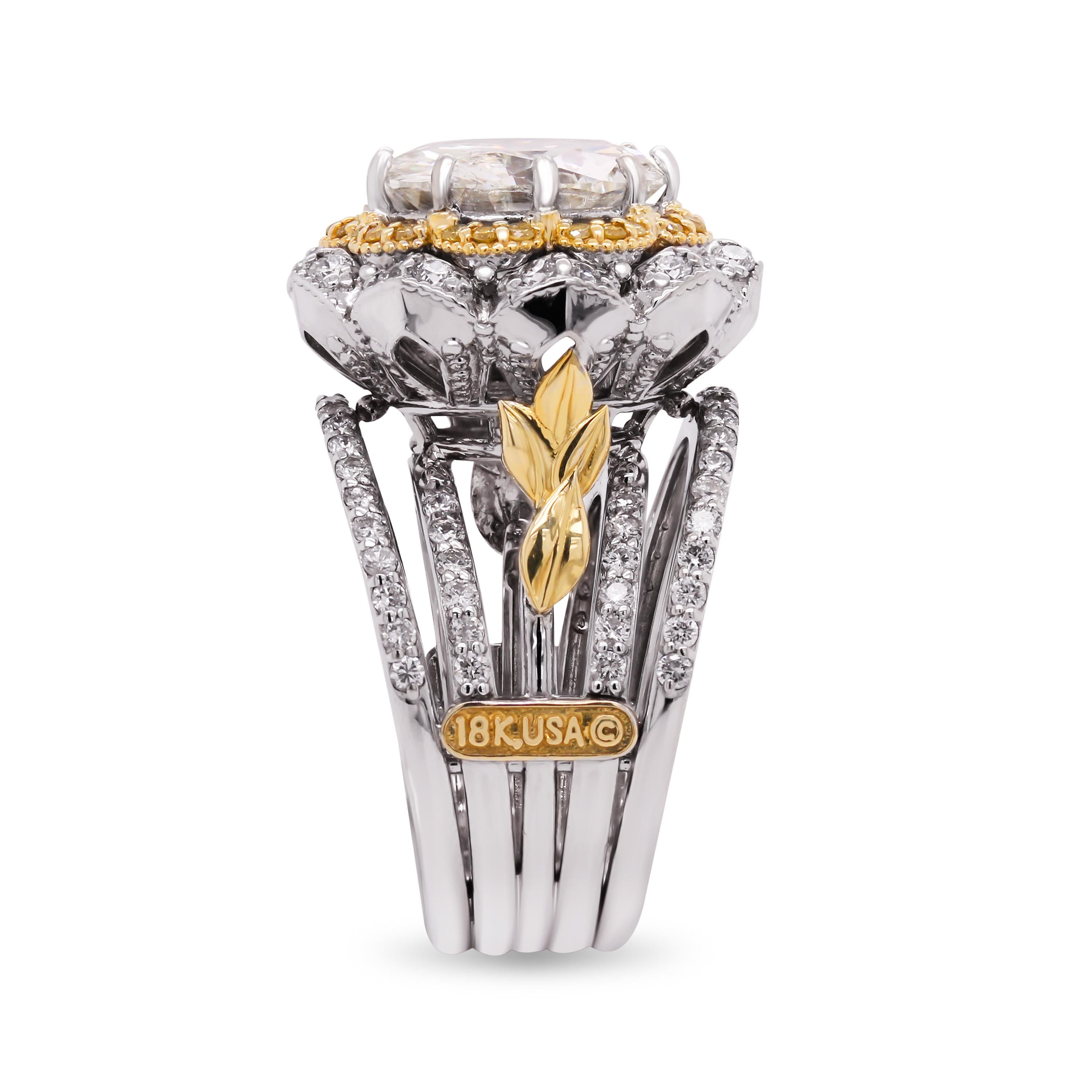 Contemporary Stambolian 18K Gold 5.97 Carat Round Diamond Yellow Diamonds Four Band Ring