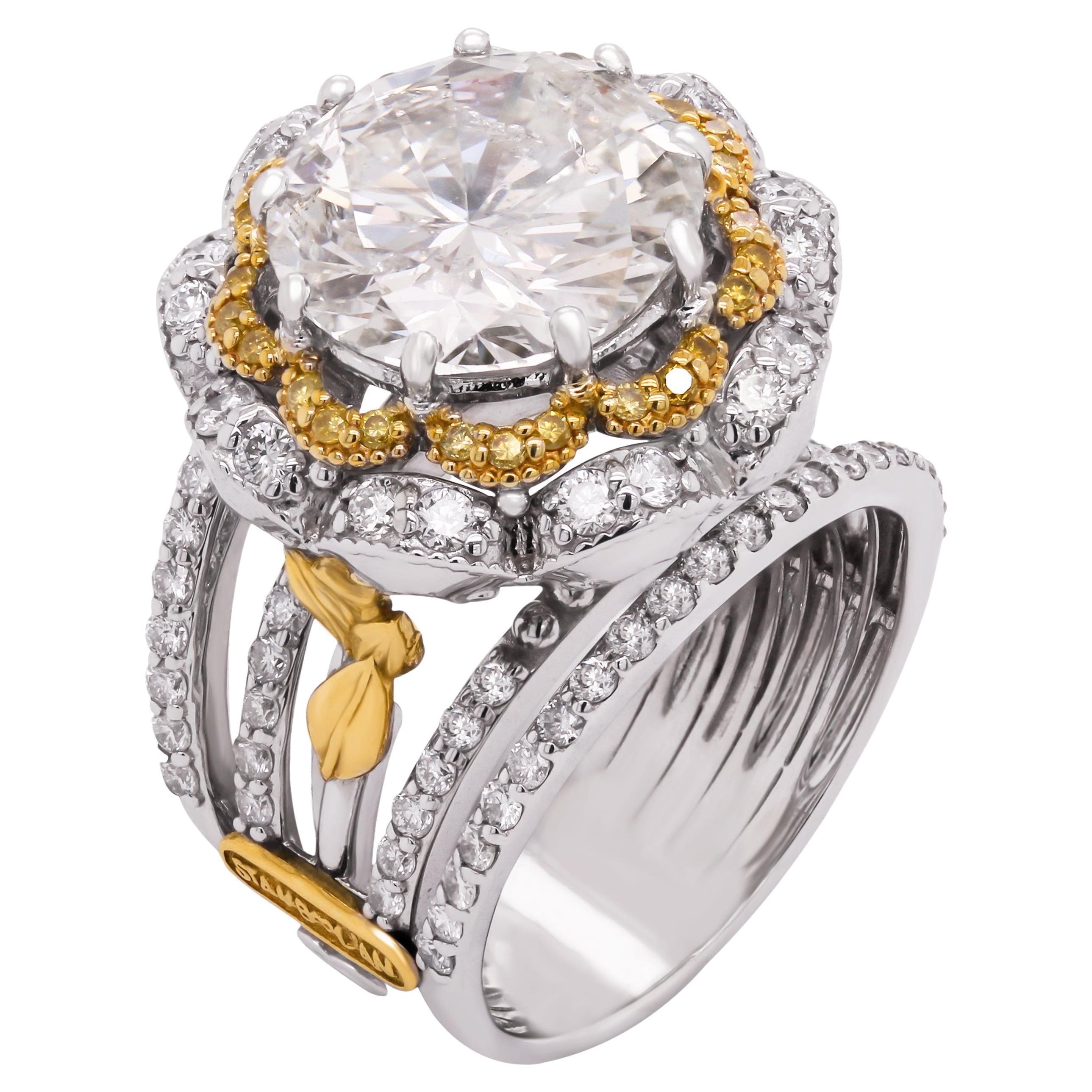 Stambolian 18K Gold 5.97 Carat Round Diamond Yellow Diamonds Four Band Ring