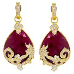 Stambolian 18K Gold and Diamond Drop Dangle Earrings with Sliced Ruby